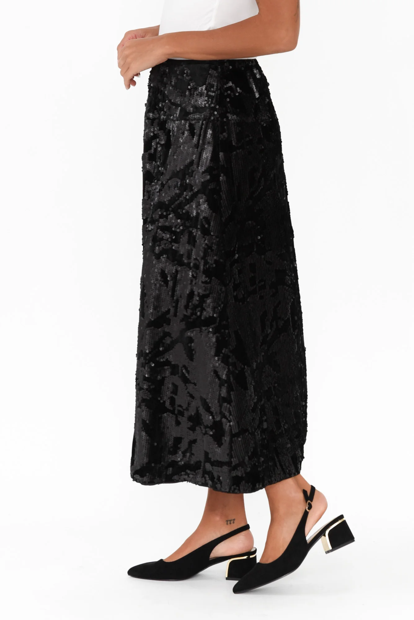 Corinne Black Sequin Midi Skirt - Image 3