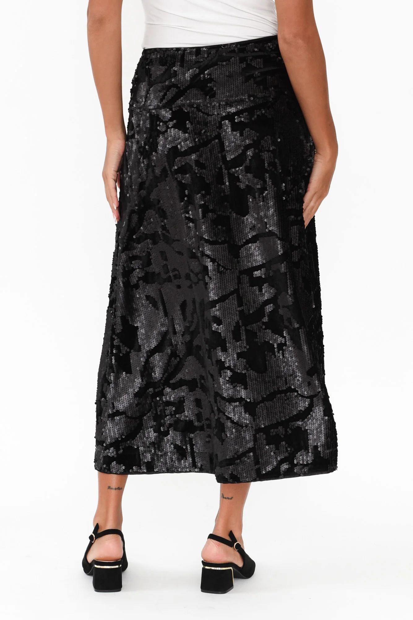 Corinne Black Sequin Midi Skirt - Image 4