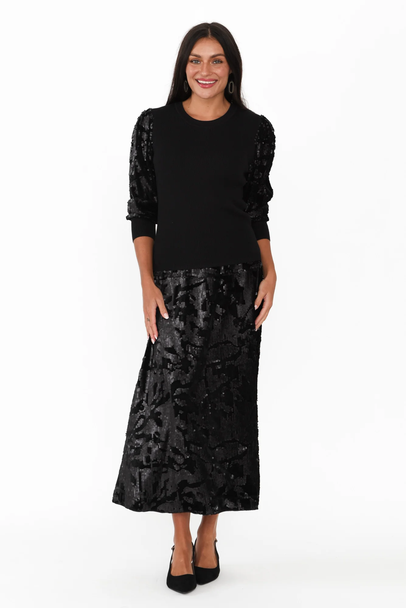 Corinne Black Sequin Midi Skirt - Image 6