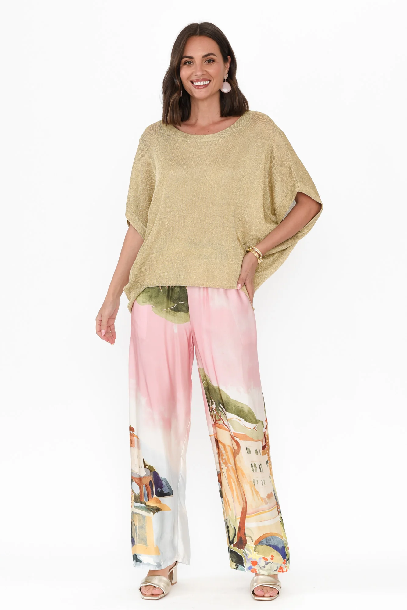 Corsica Gold Shimmer Cotton Knit Top - Image 2