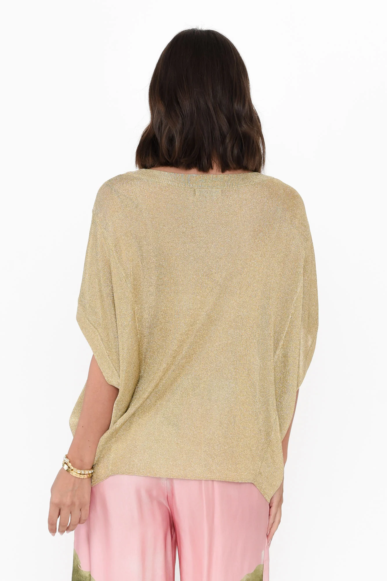 Corsica Gold Shimmer Cotton Knit Top - Image 4