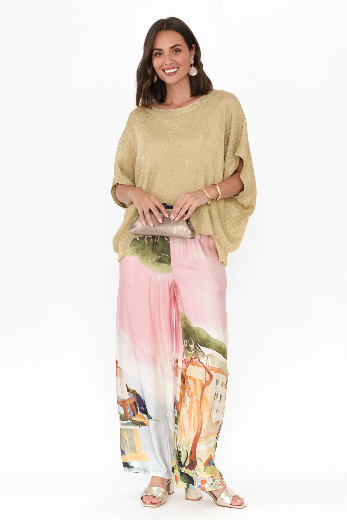 Corsica Gold Shimmer Cotton Knit Top - Image 6
