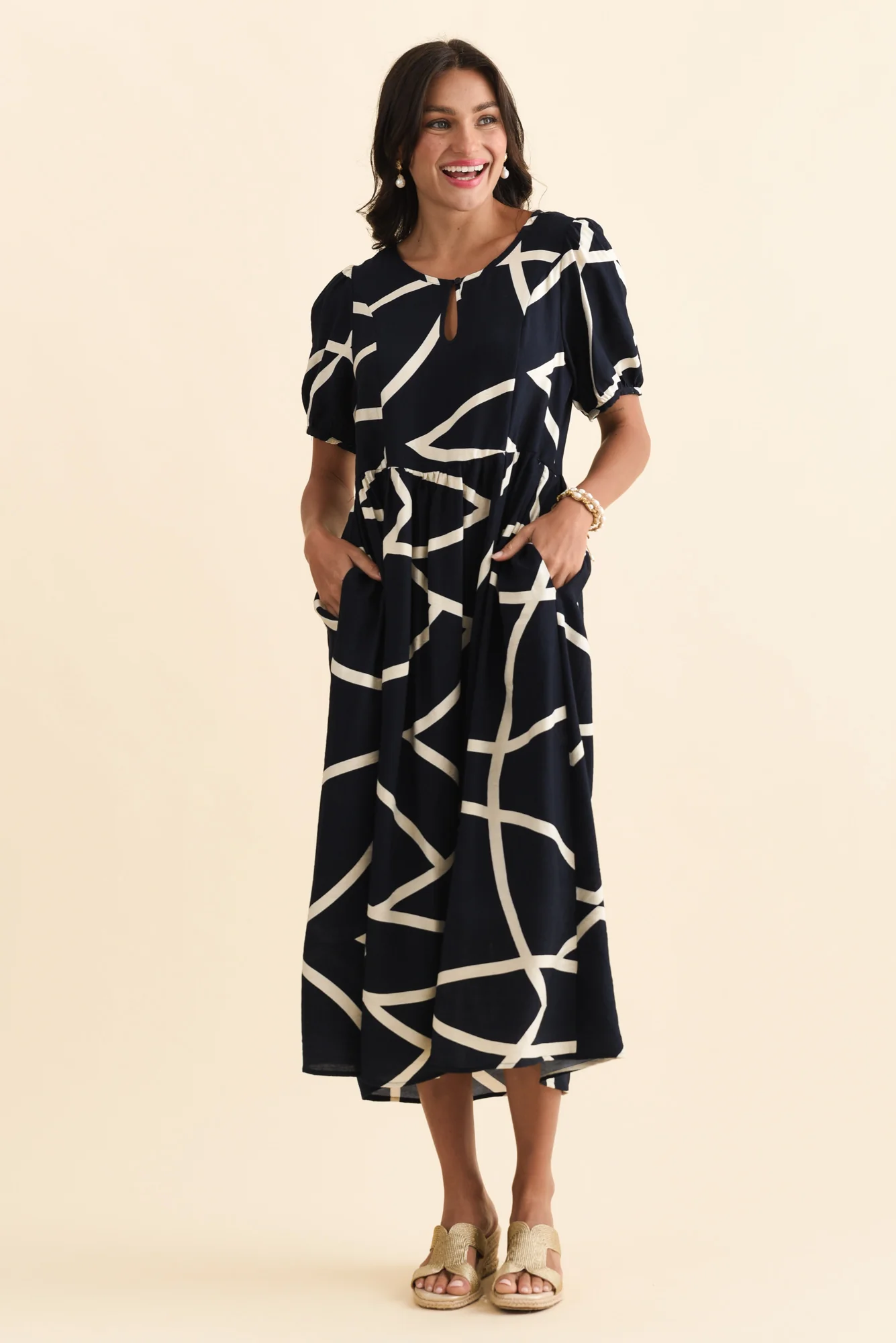 Cosgrove Navy Abstract Pocket Dress - Image 2