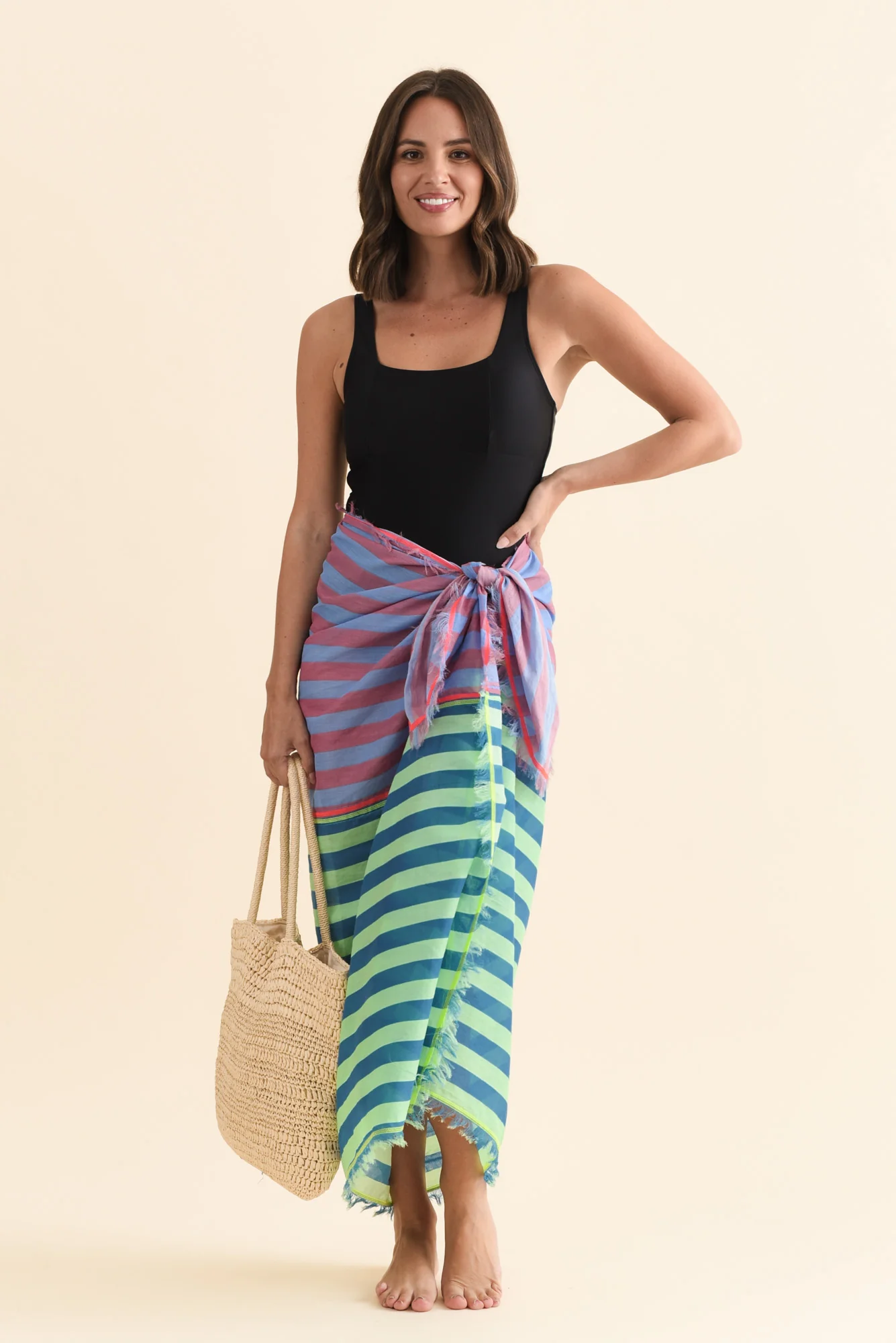 Cosmos Blue Stripe Cotton Sarong - Image 2