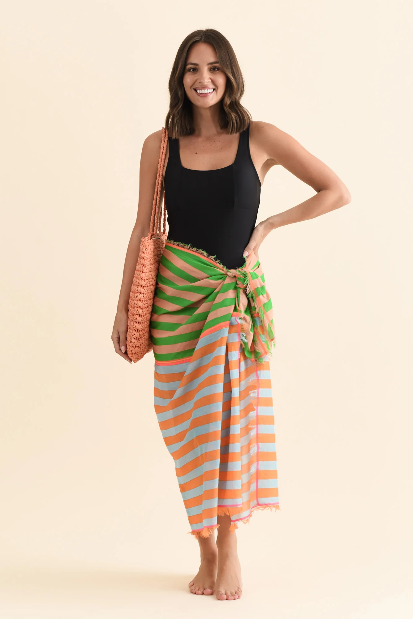 Cosmos Orange Stripe Cotton Sarong - Image 2