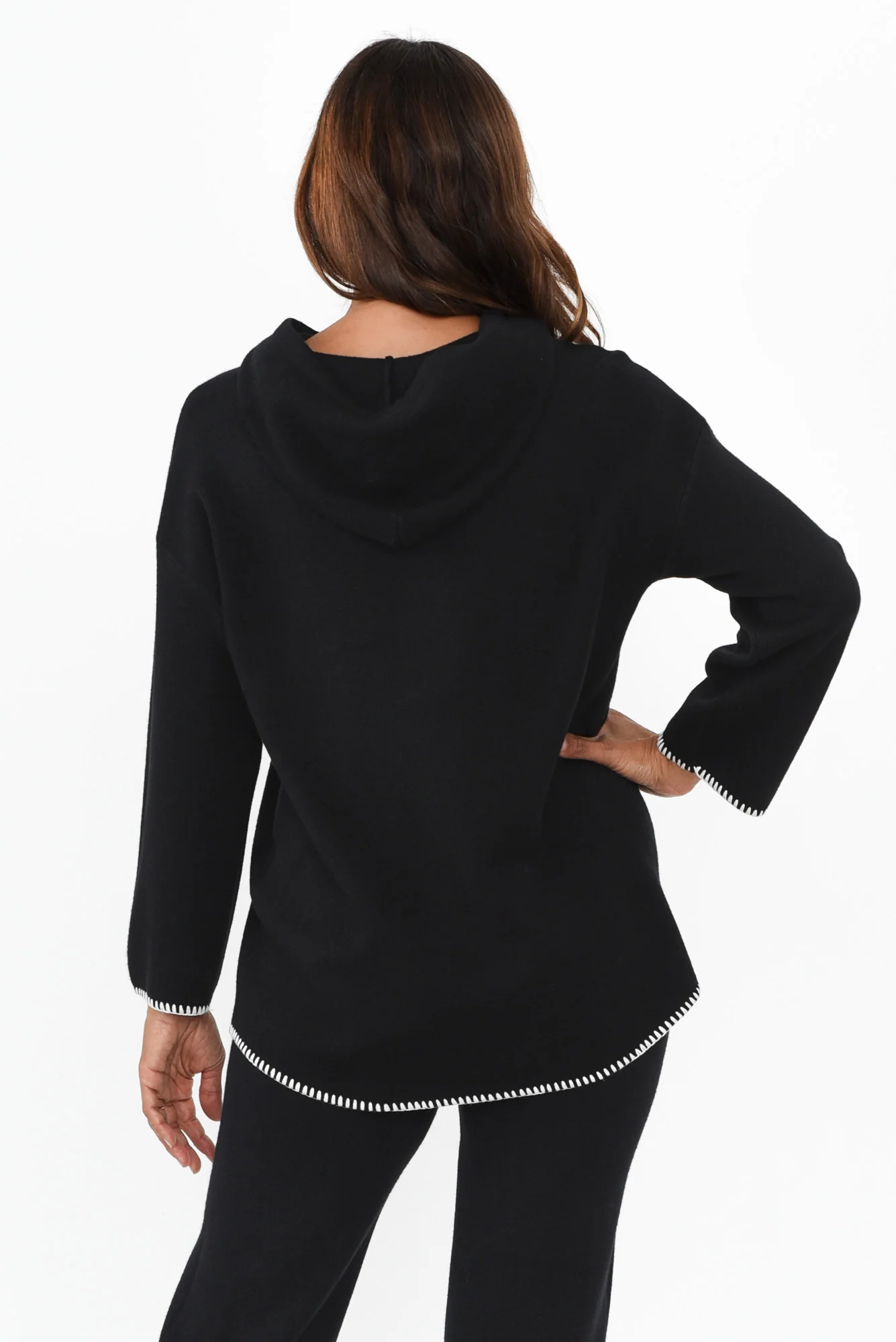 Cosy Black Contrast Hooded Knit Jumper - Image 4