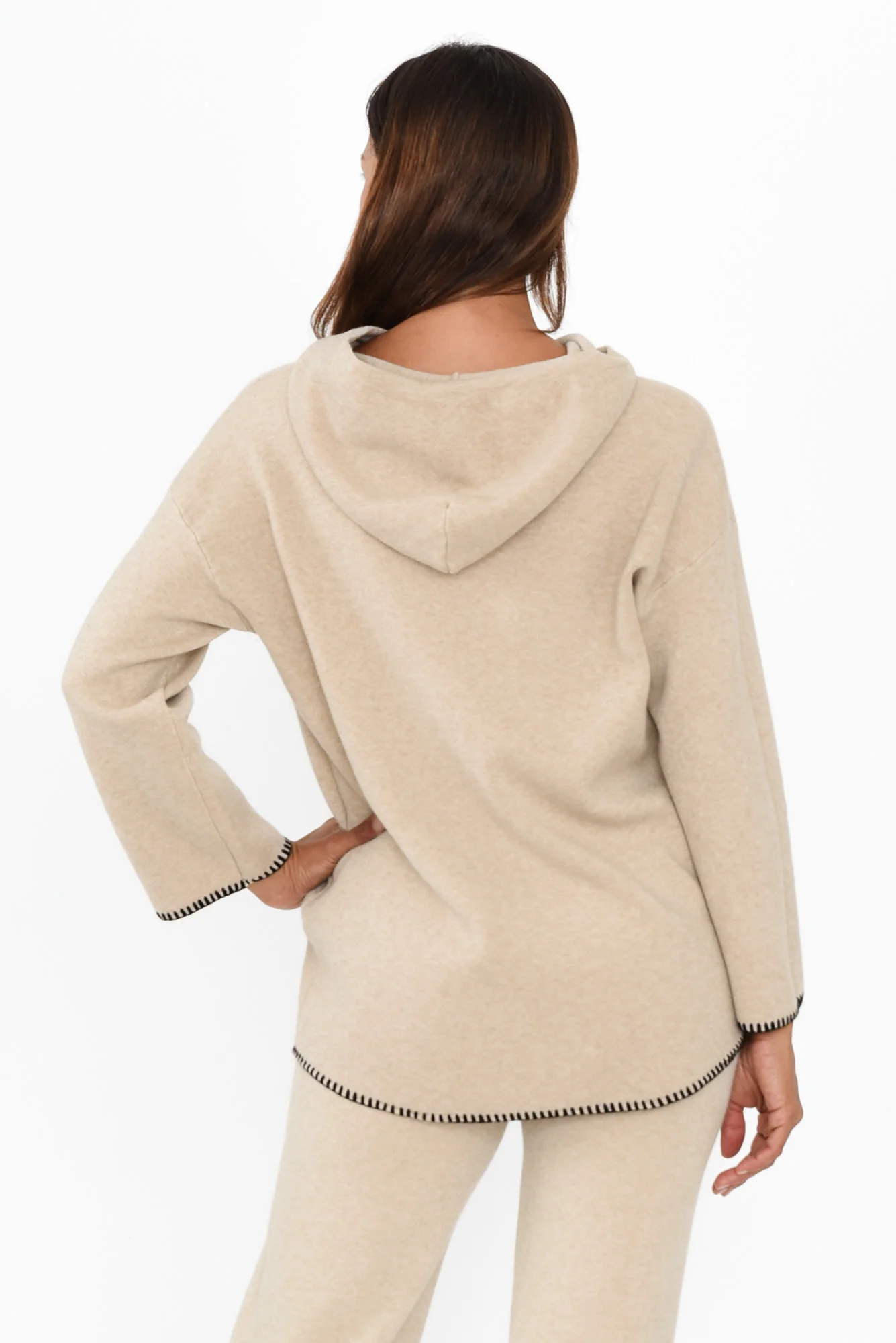 Cosy Natural Contrast Hooded Knit Jumper - Image 4