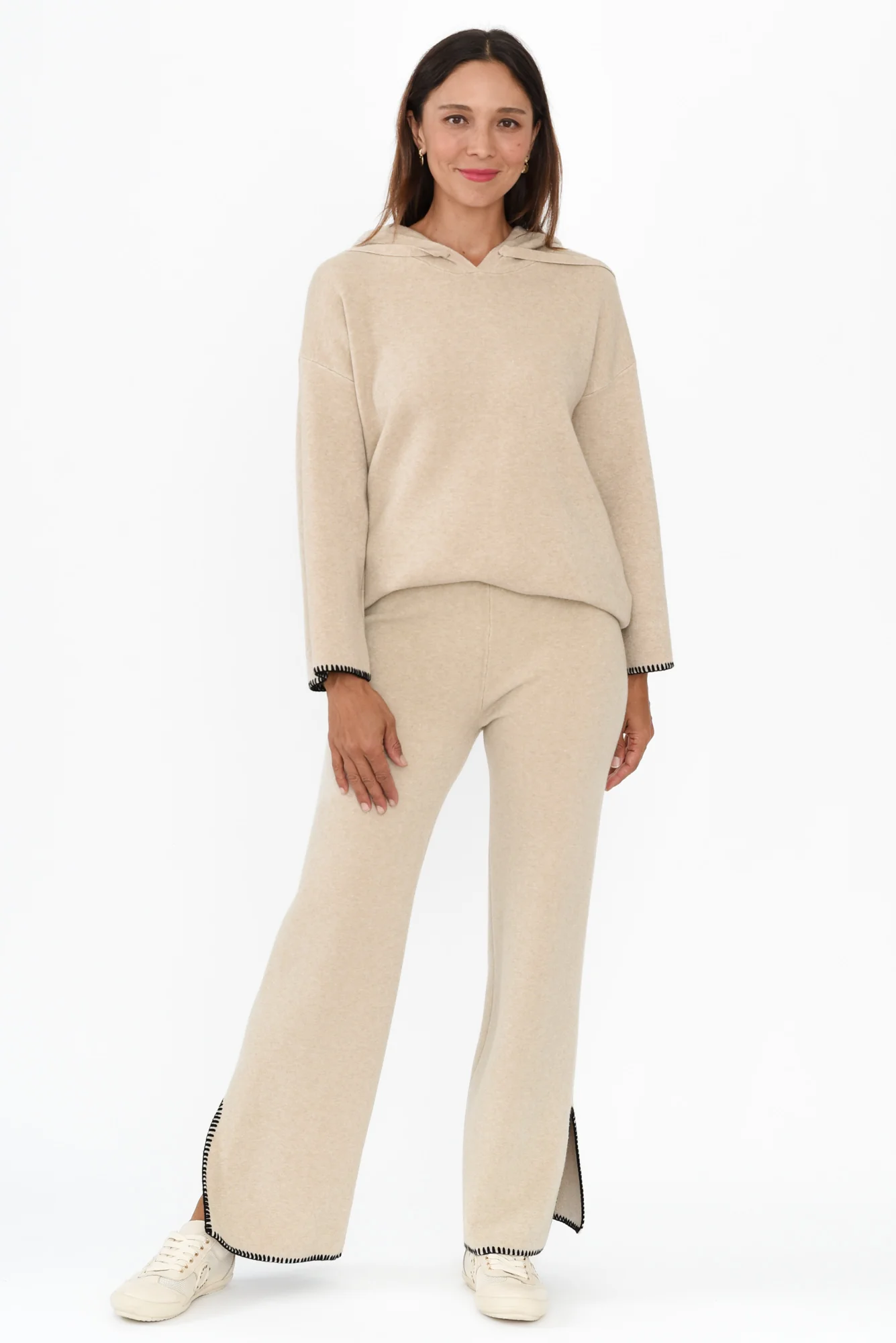 Cosy Natural Contrast Hooded Knit Jumper - Image 6
