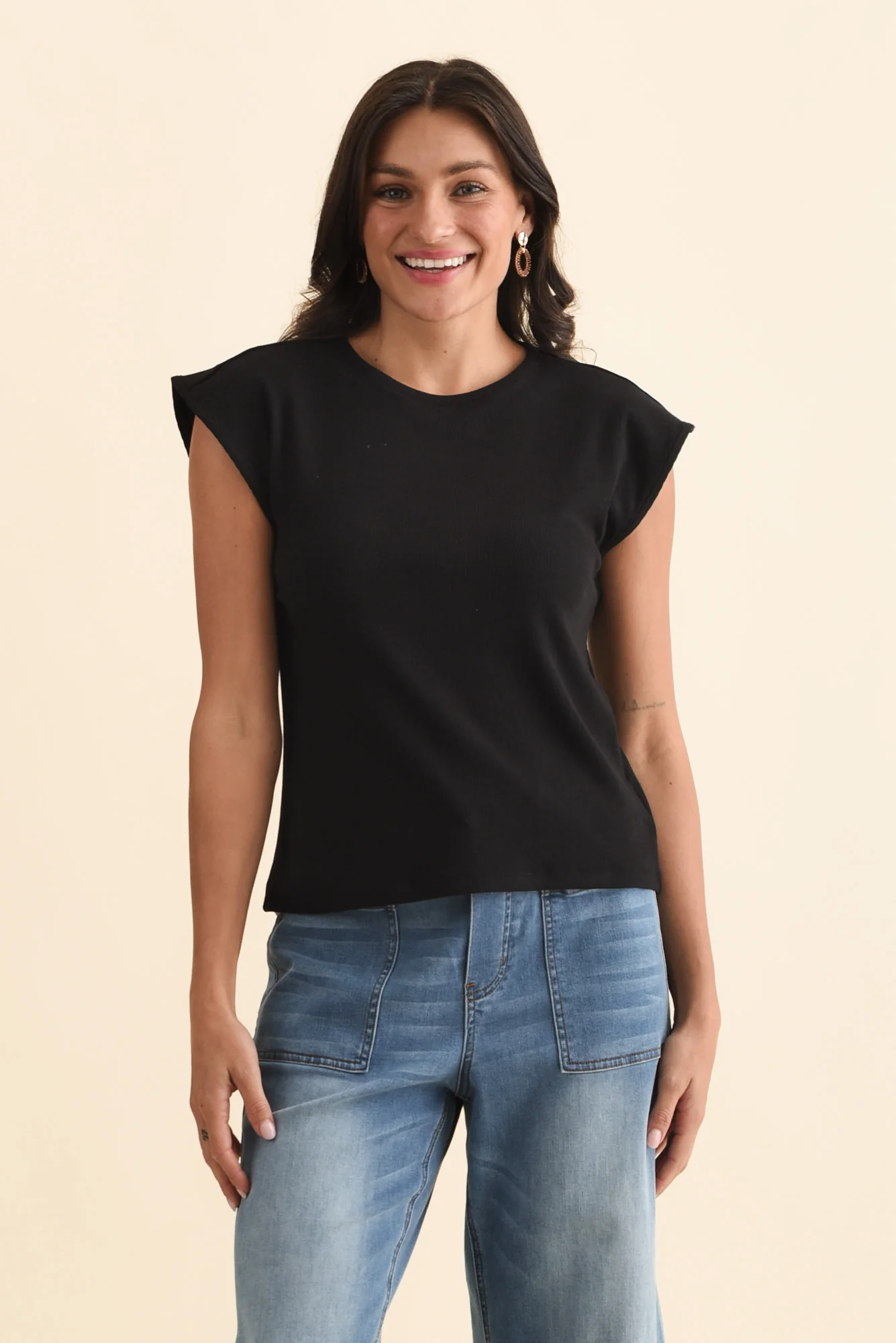 Cuff Black Ribbed Tee