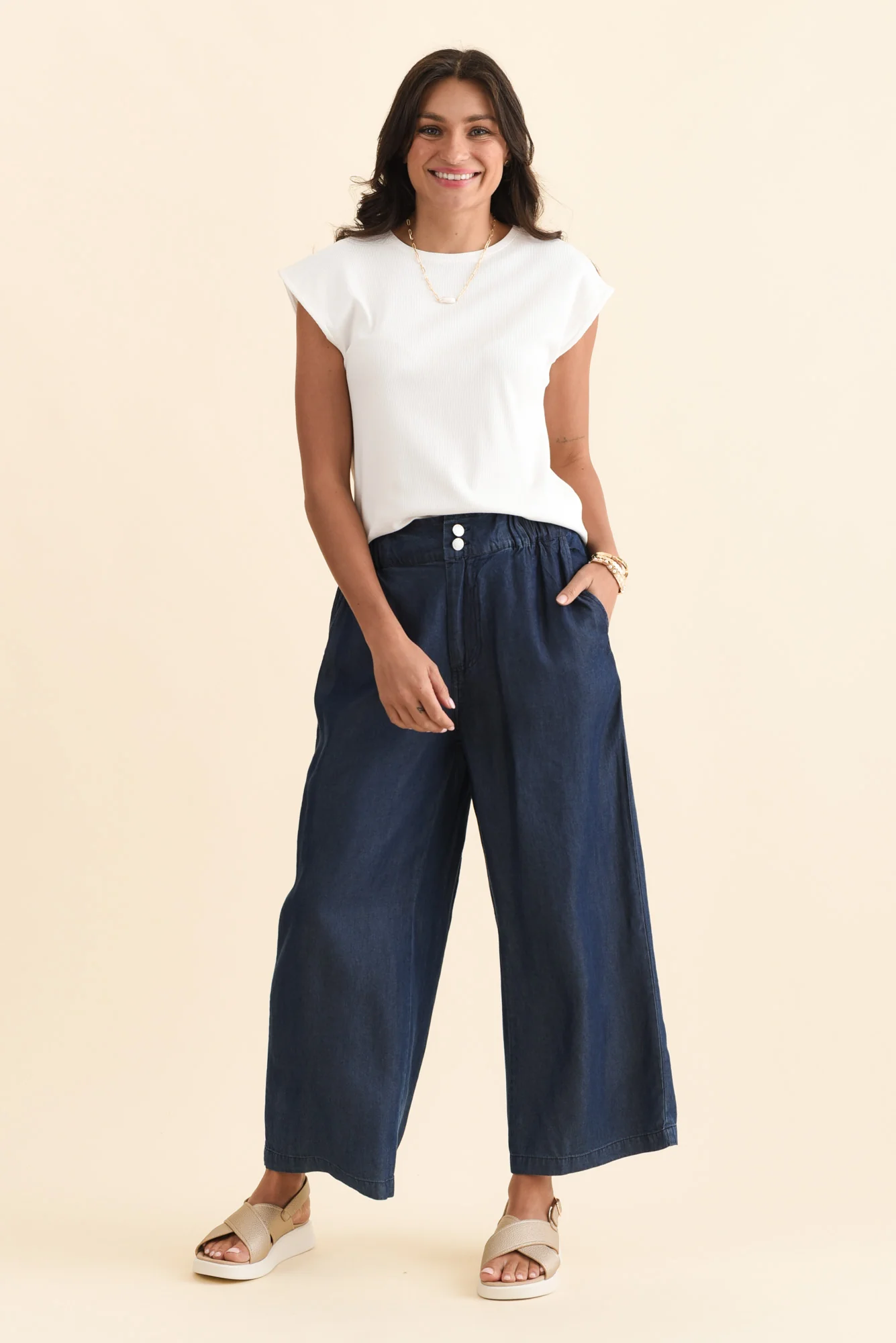 Cuff White Ribbed Tee - Image 2