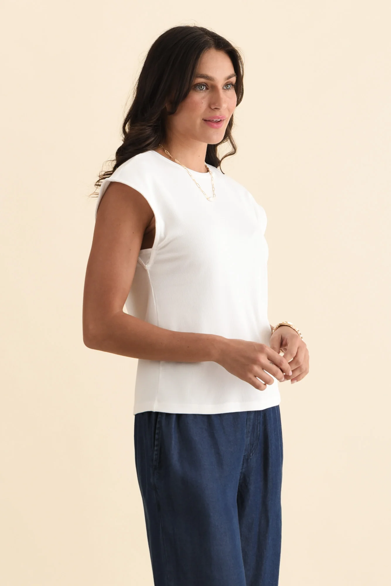 Cuff White Ribbed Tee - Image 3