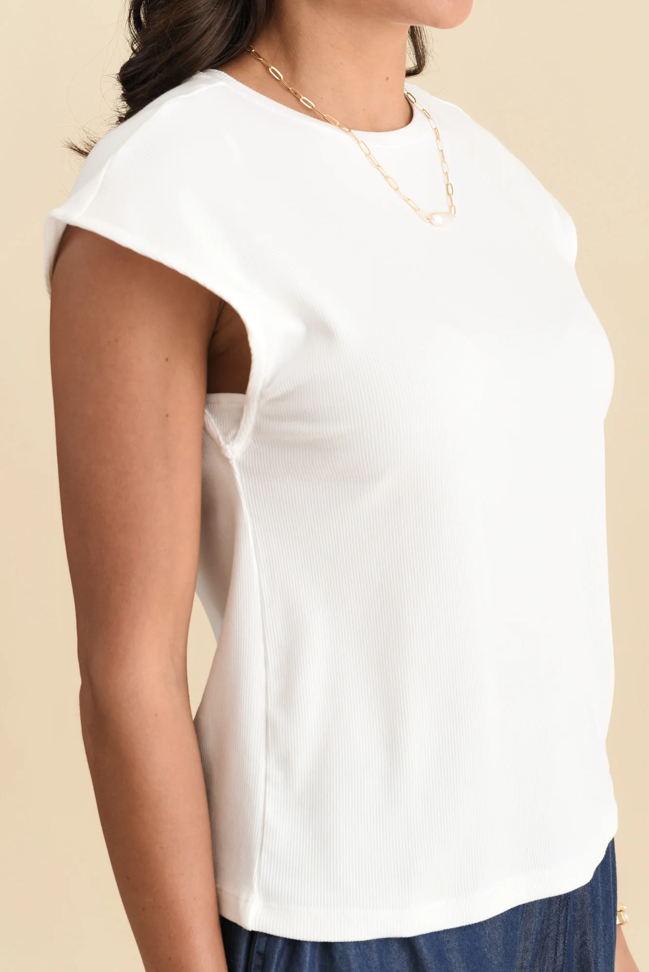 Cuff White Ribbed Tee - Image 5