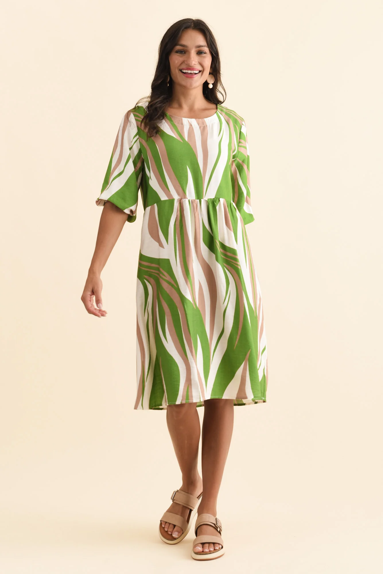 Cyrus Green Marble Cotton Blend Dress