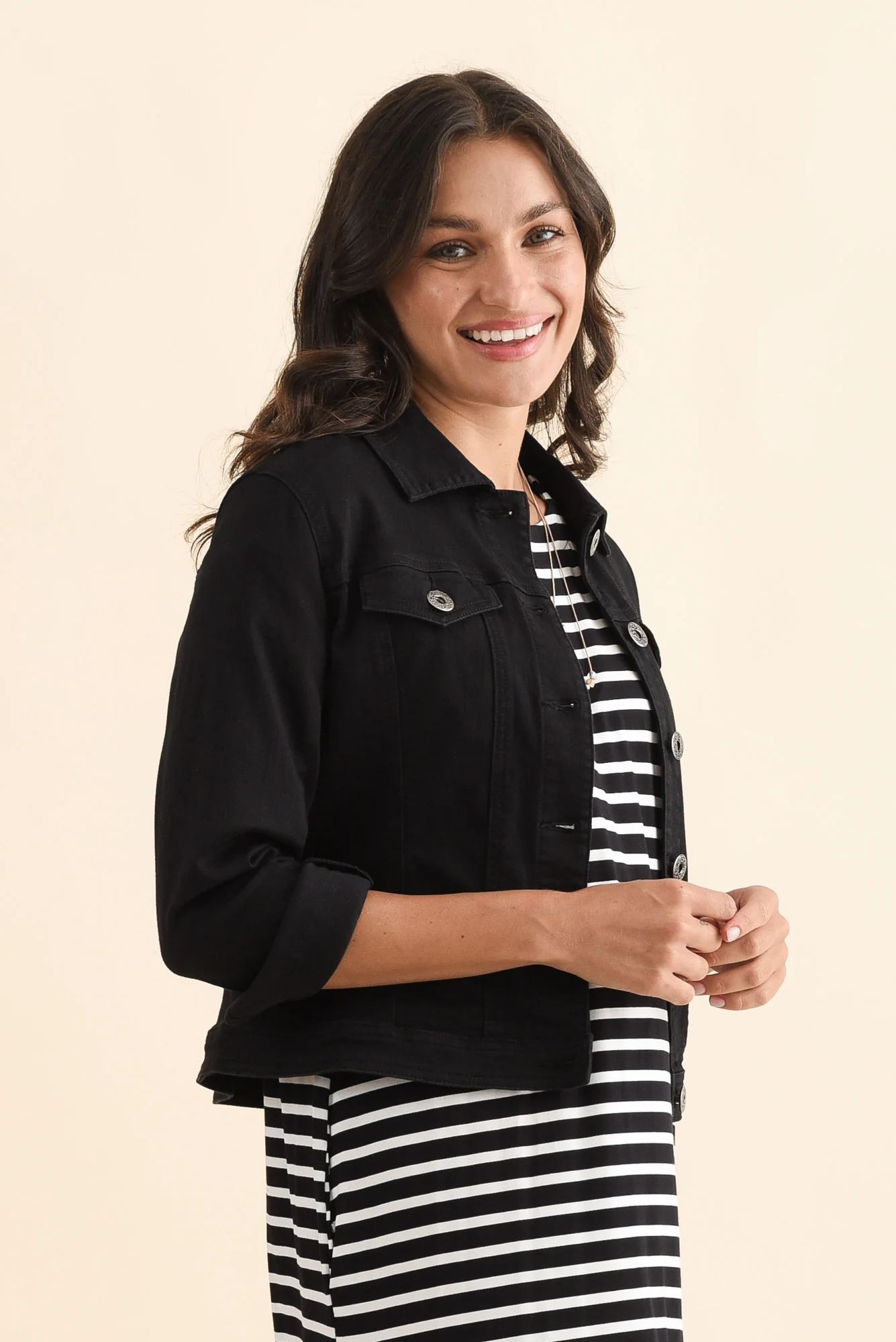 Danielle Black Stretch Jean Jacket - Image 4