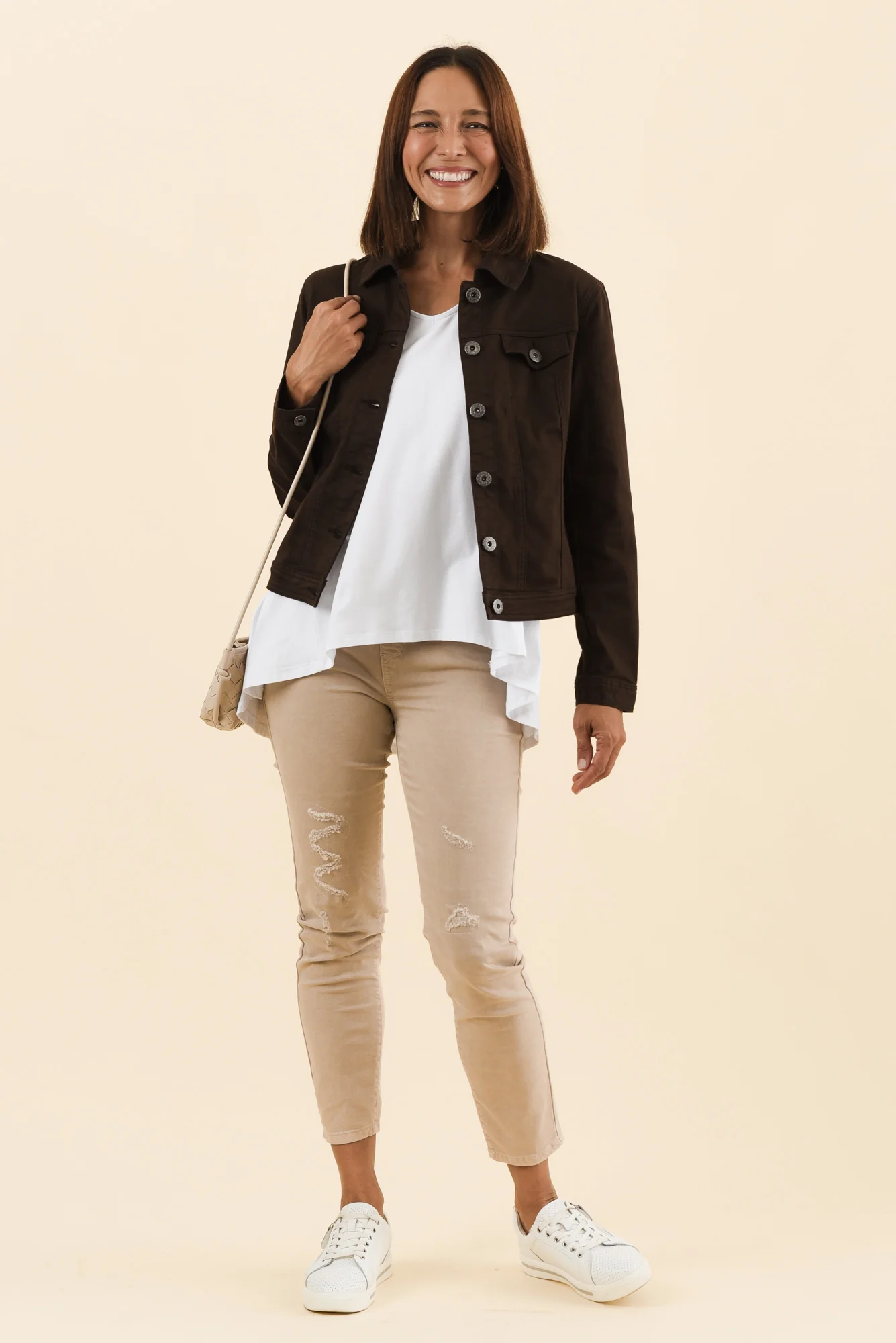 Danielle Chocolate Stretch Jean Jacket - Image 2