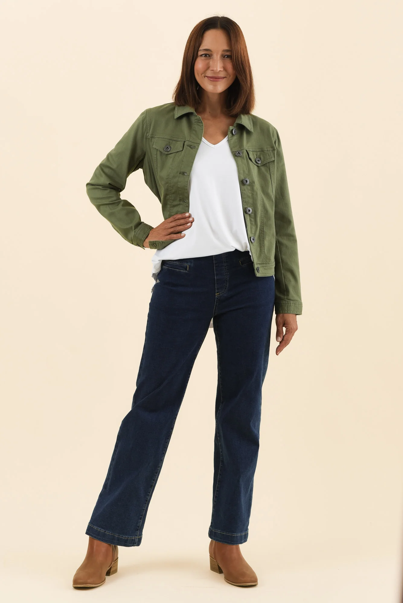 Danielle Khaki Stretch Jean Jacket - Image 2