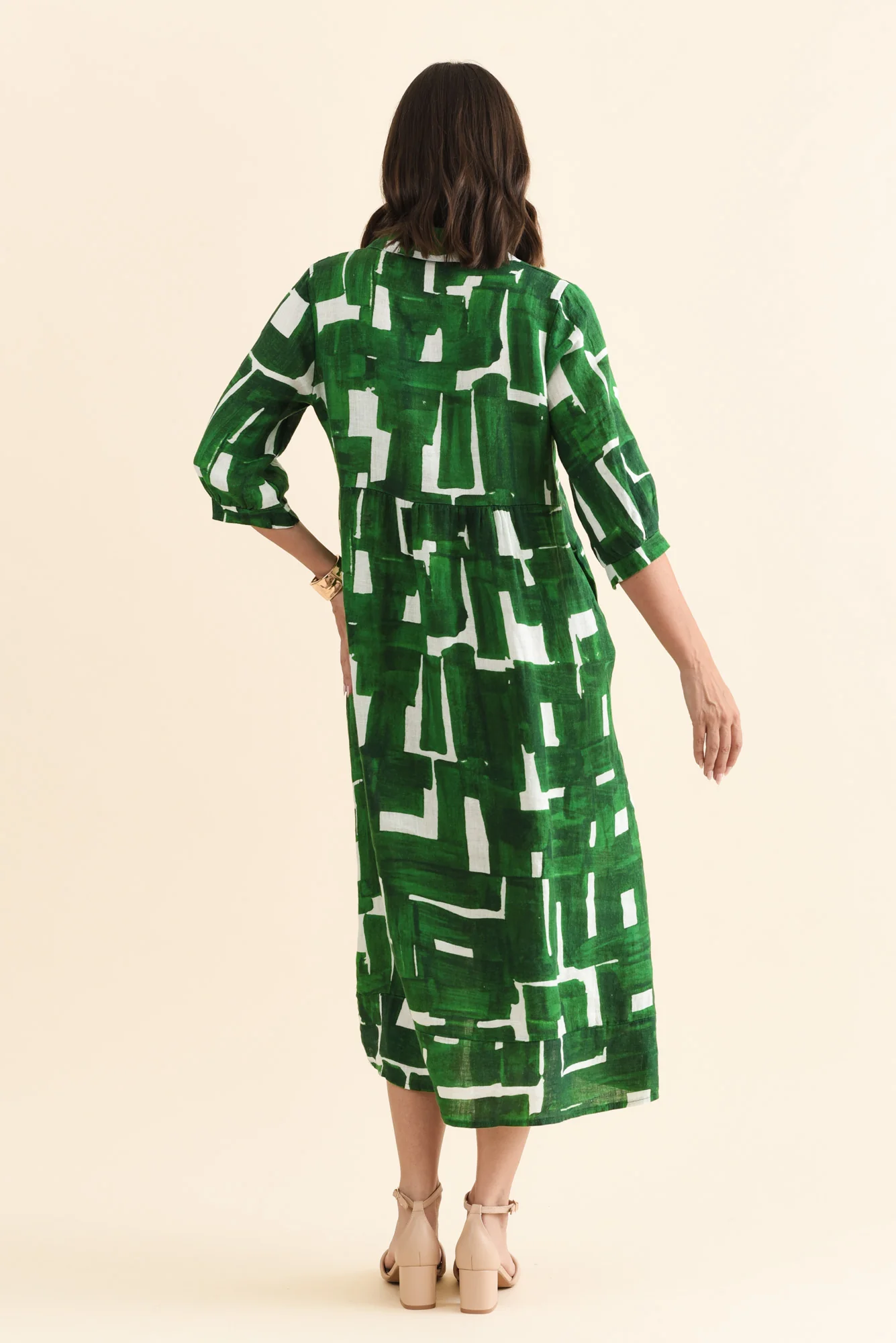Daria Green Geo Linen Collared Dress - Image 4