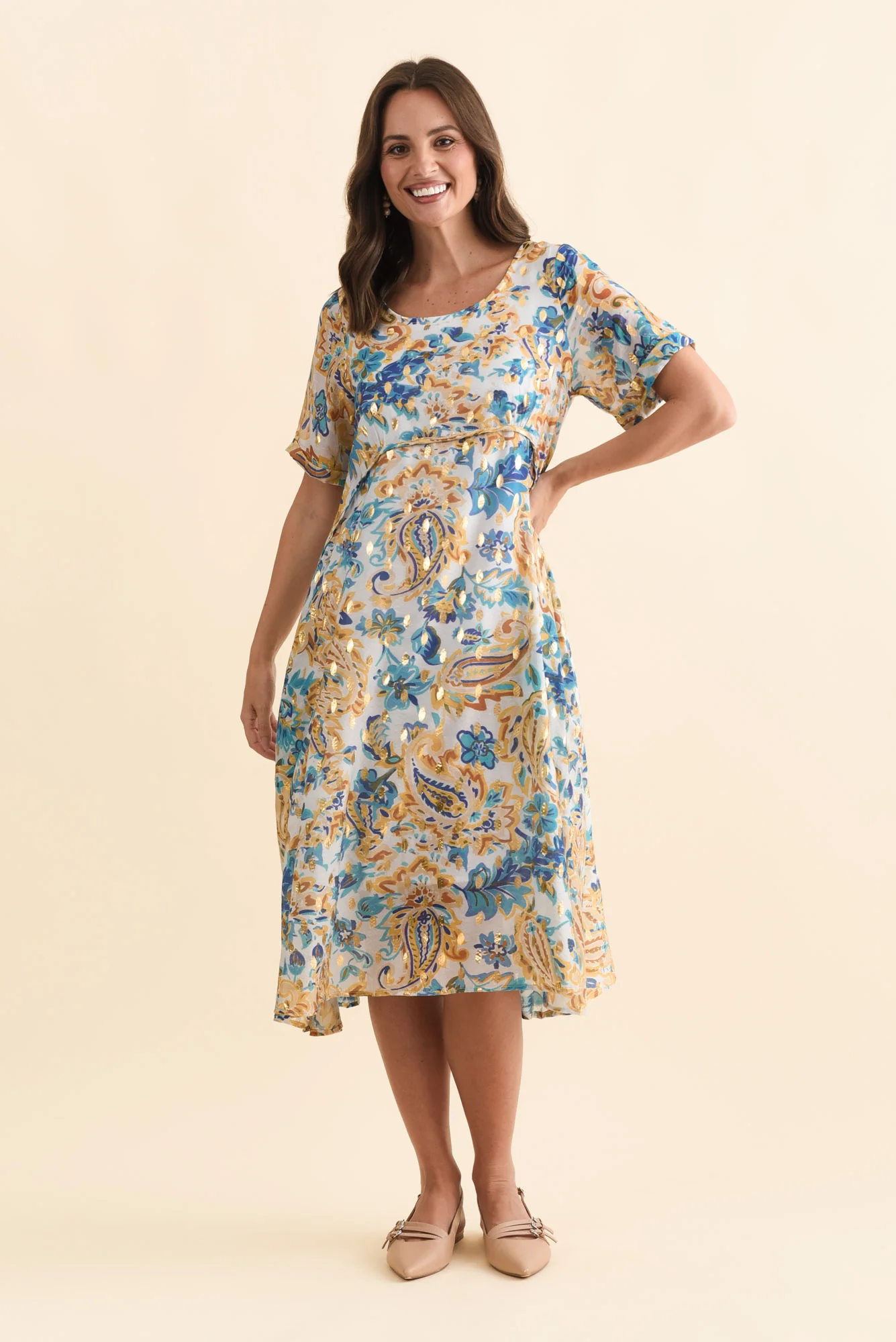 Darling Blue Paisley Foil Crescent Dress
