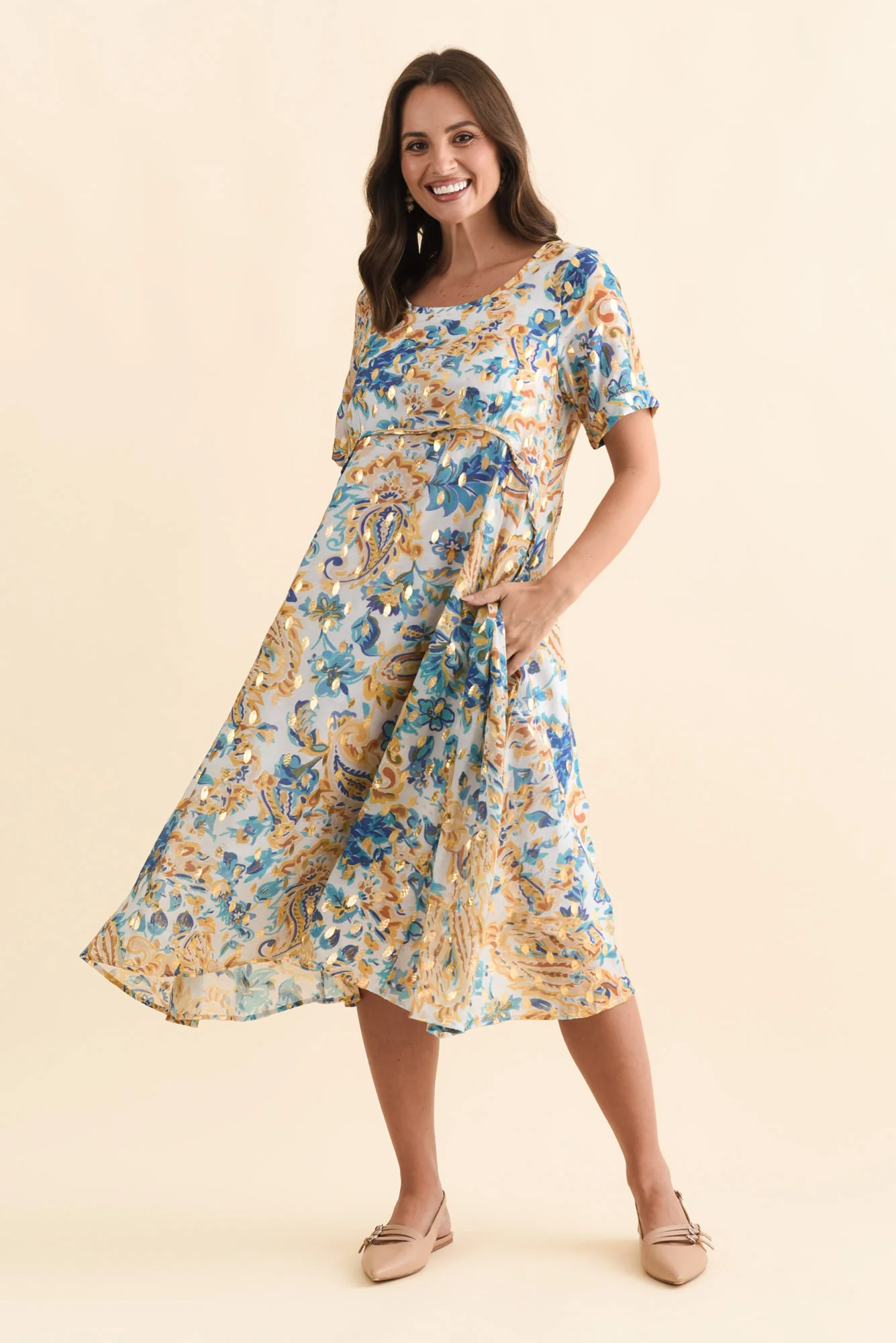 Darling Blue Paisley Foil Crescent Dress - Image 2