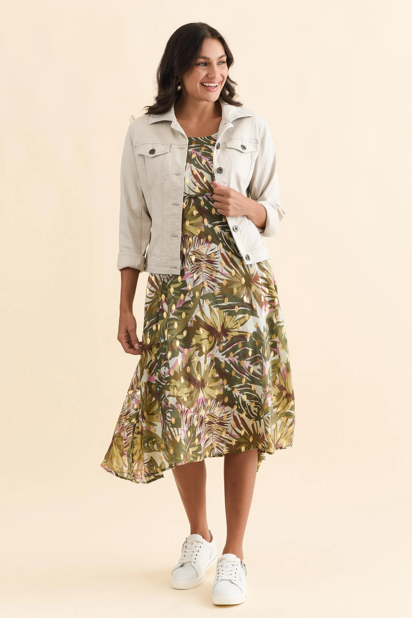 Darling Khaki Tropical Foil Crescent Dress - Image 2