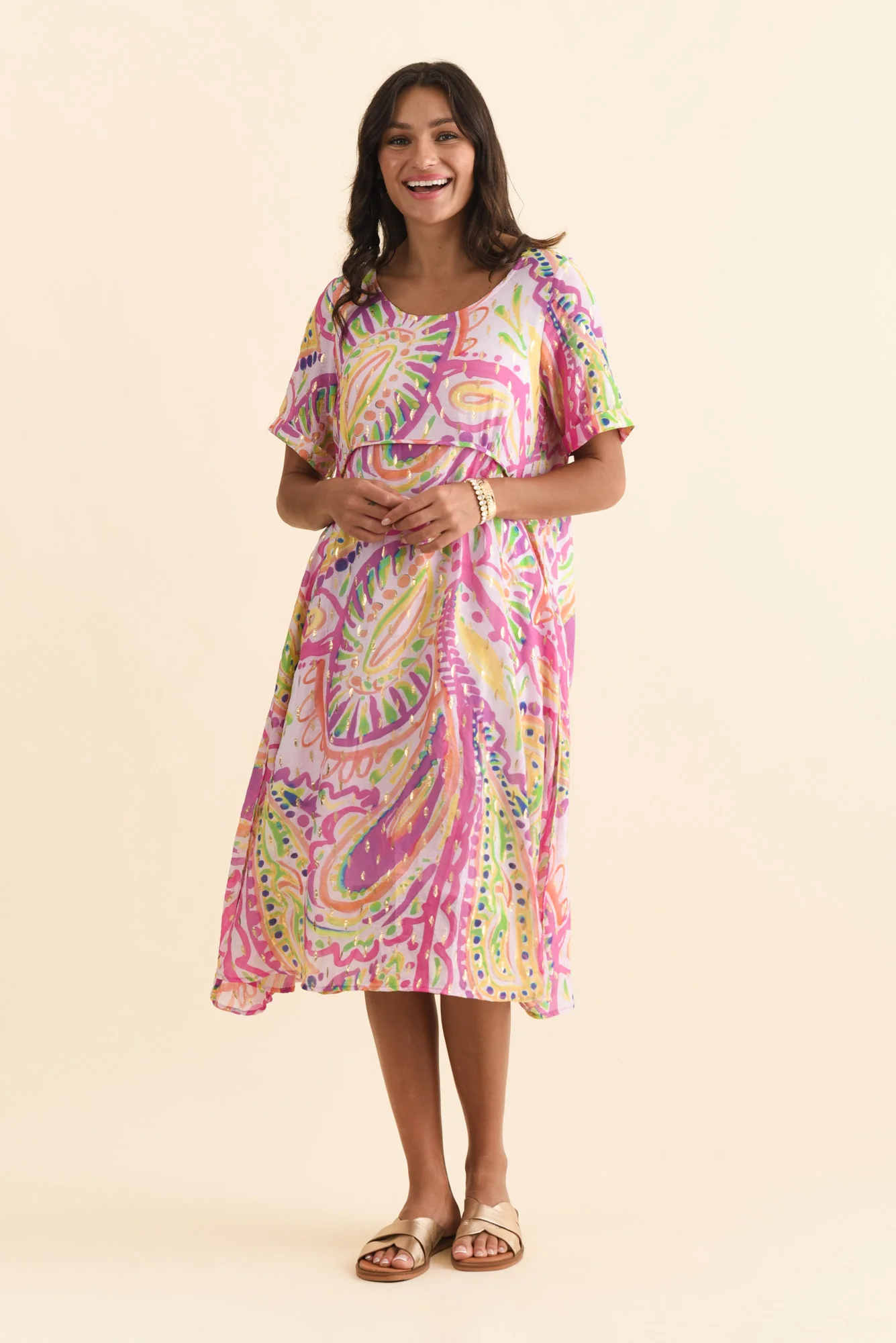 Darling Pink Abstract Foil Crescent Dress - Image 2