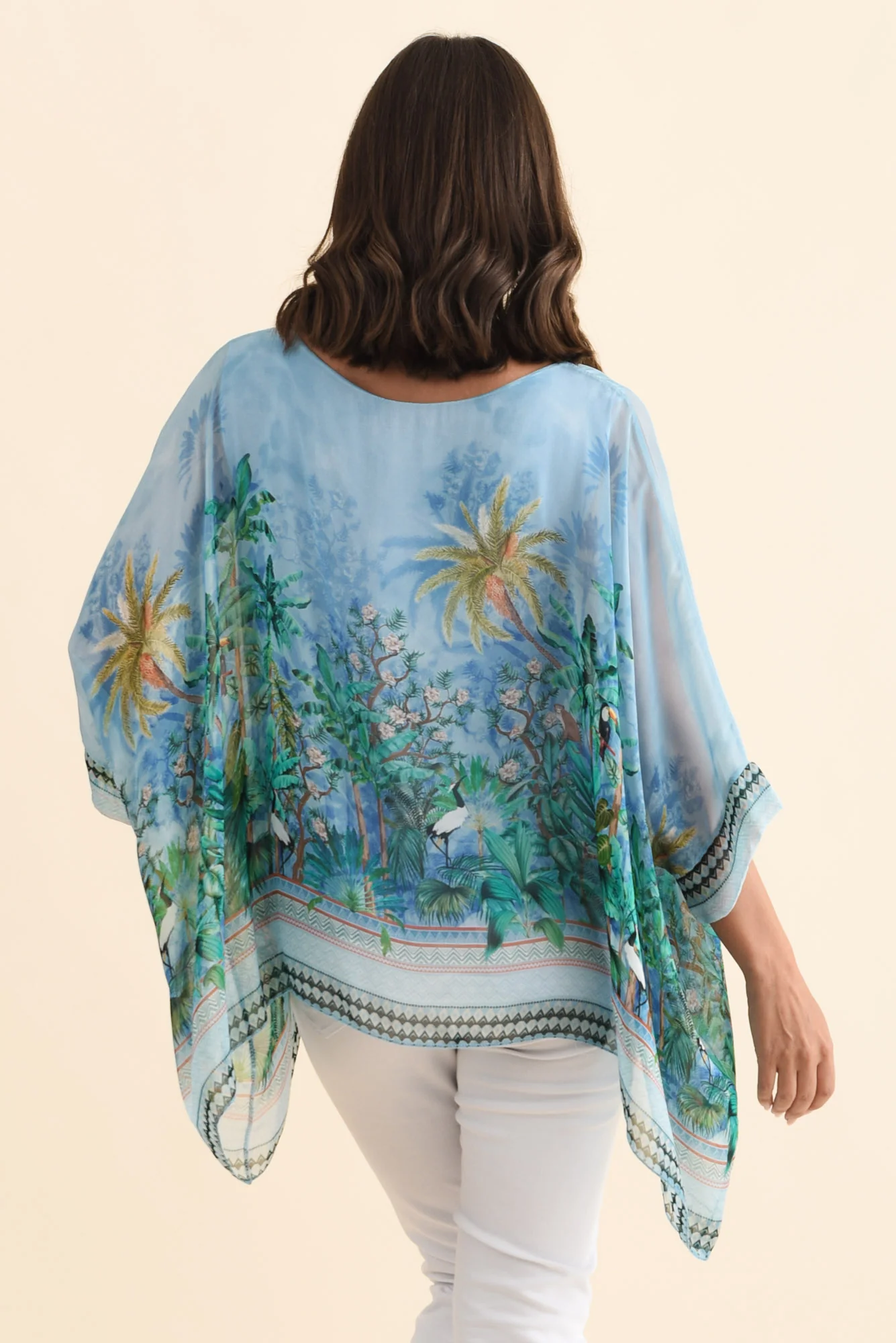 Dawn Blue Tropical Silk Overlay Top - Image 4