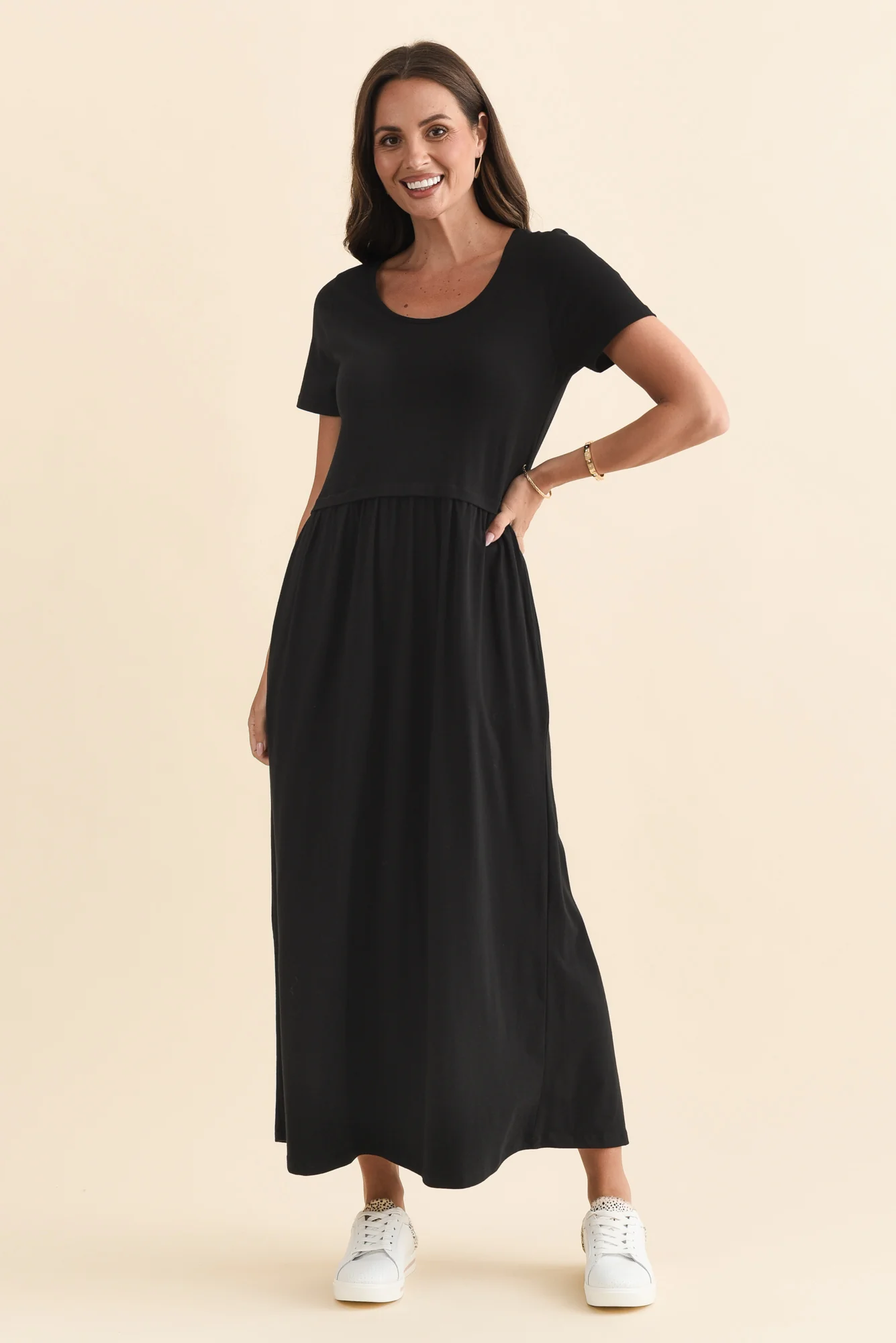 Deidra Black Cotton Pocket Dress - Image 6