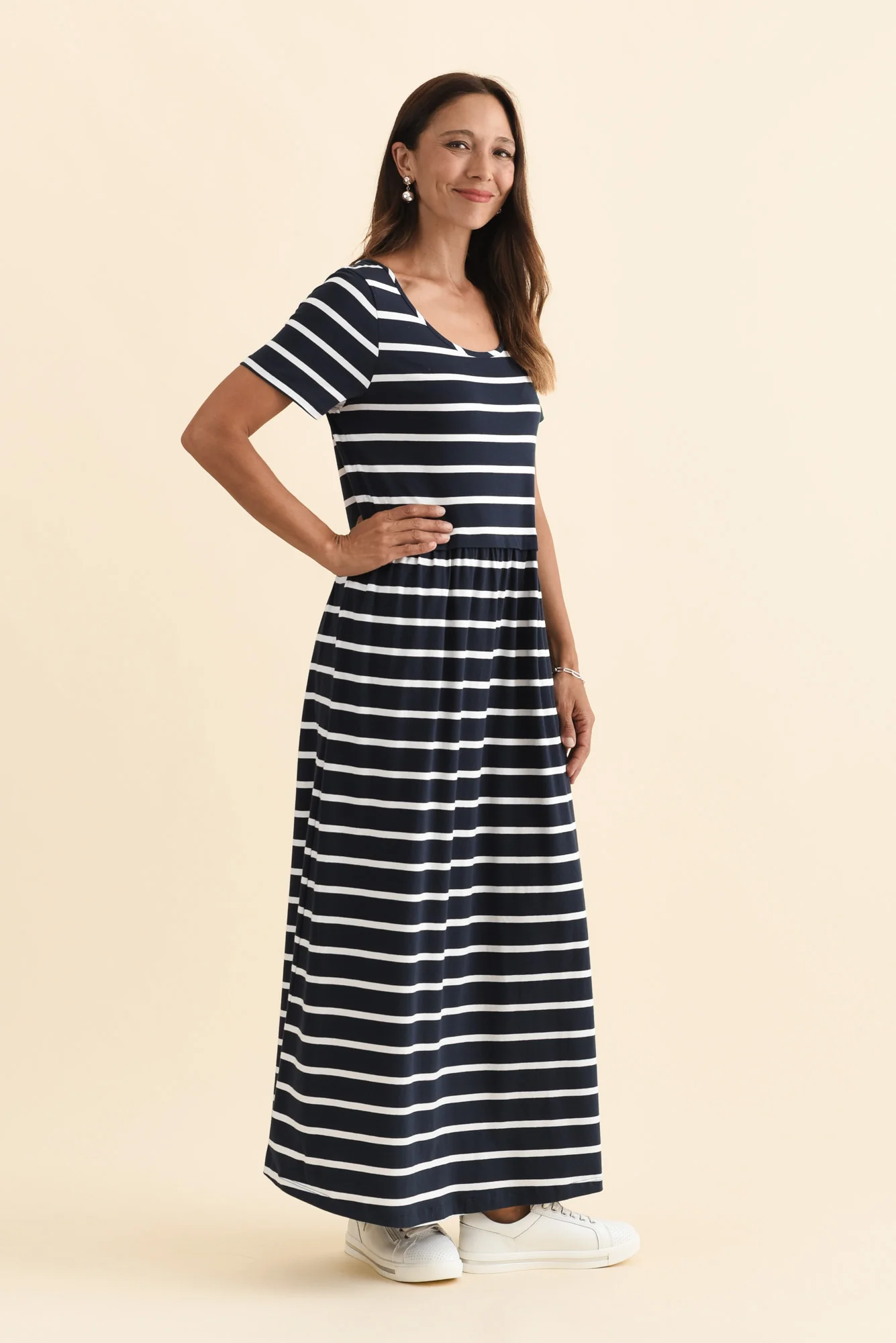 Deidra Navy Stripe Cotton Pocket Dress - Image 3