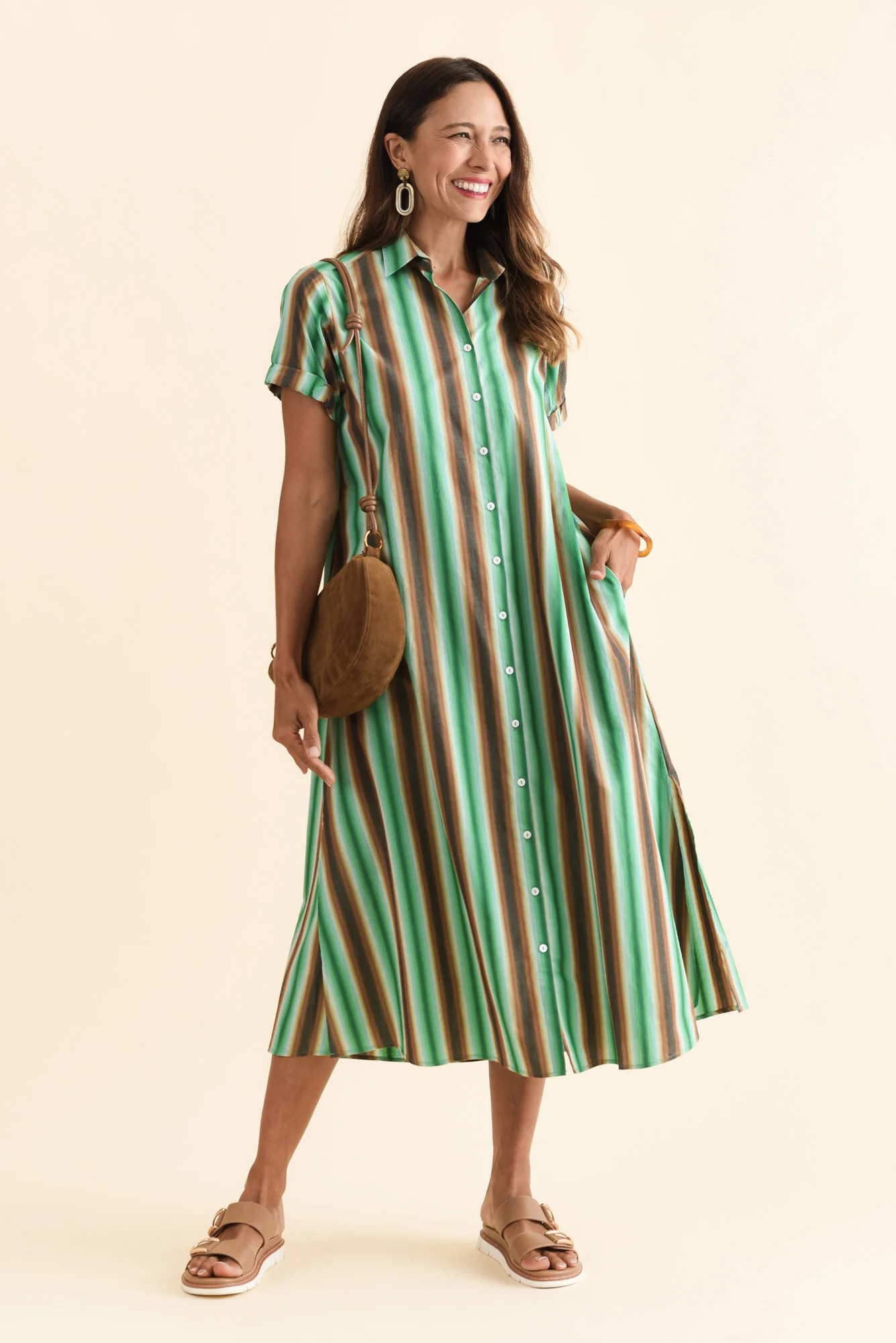Deirdre Green Stripe Cotton Tie Dress