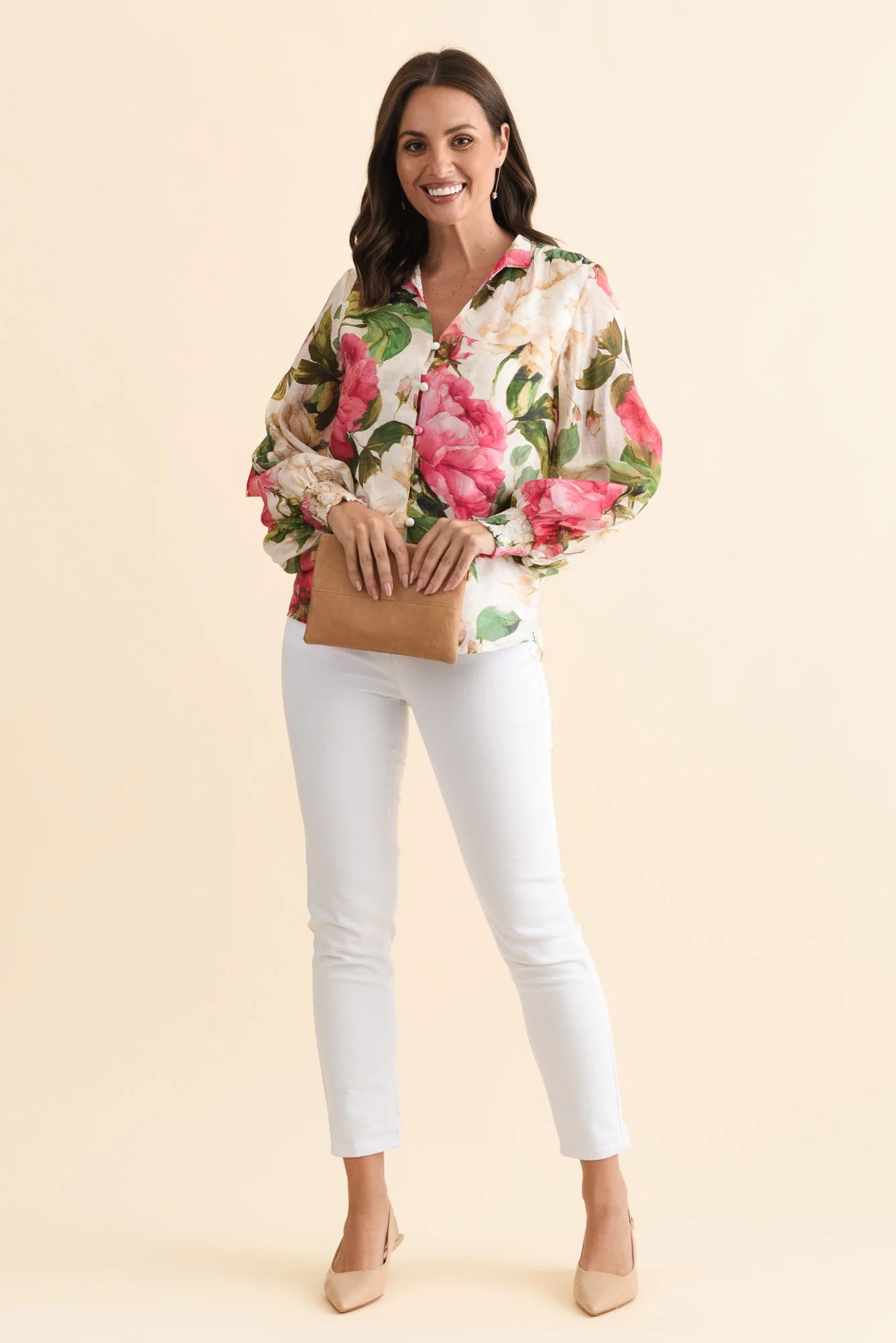 Delaney Cream Botanical Puff Sleeve Blouse - Image 2