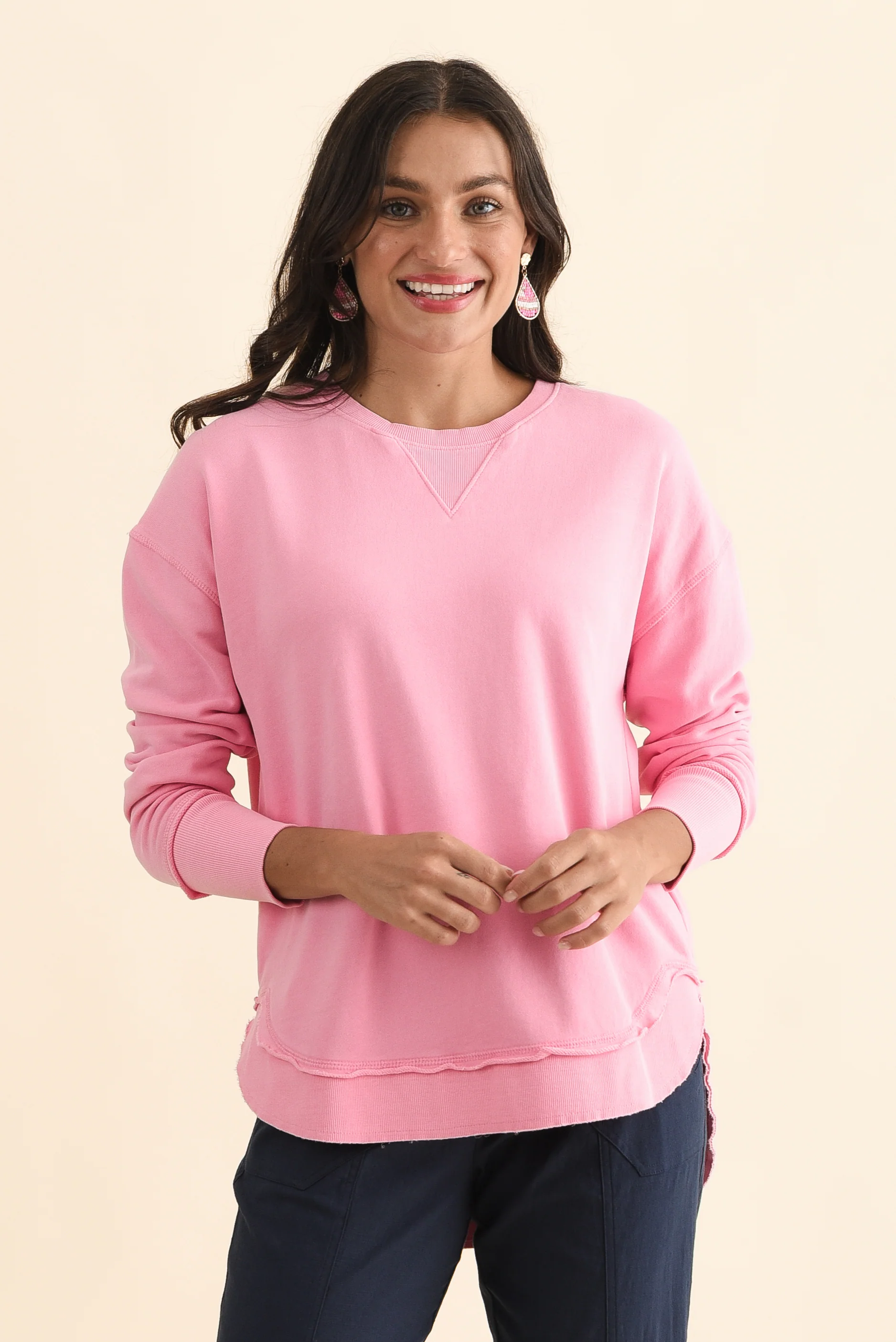 Delilah Candy Pink Cotton Crewneck Sweatshirt