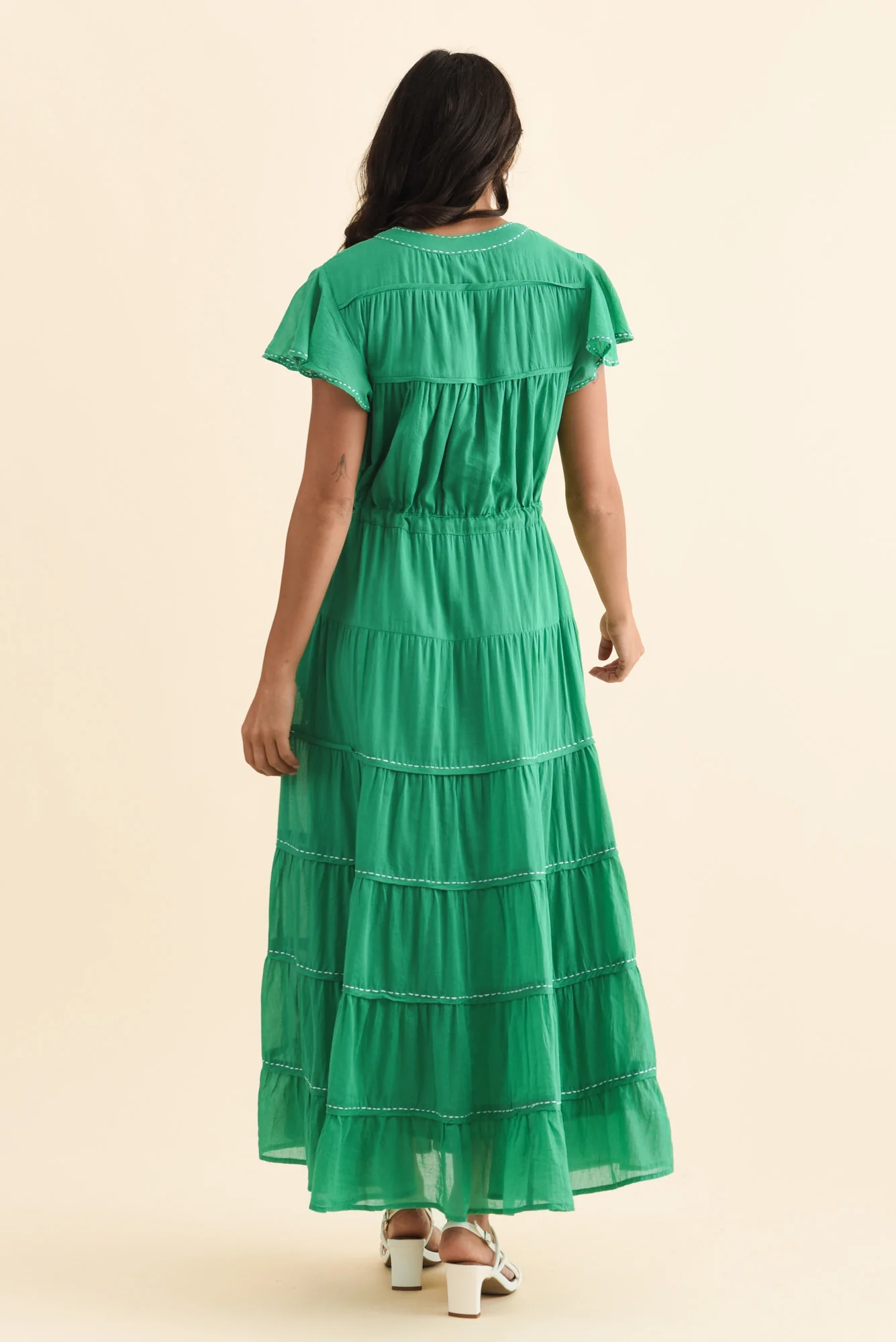 Delilah Green Cotton Tier Dress - Image 4