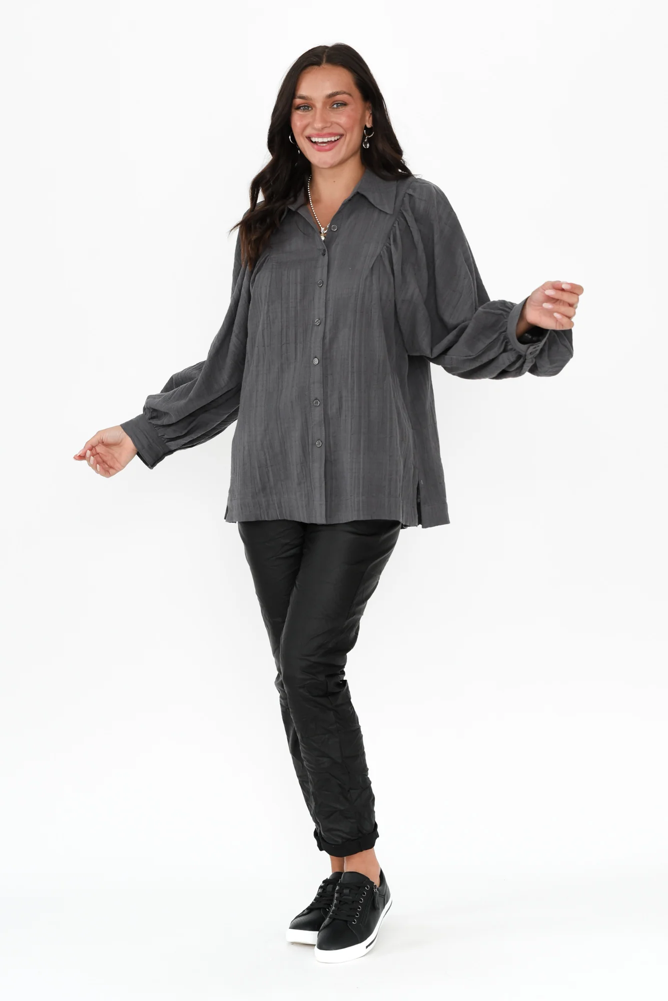 Della Charcoal Cotton Shirt - Image 6