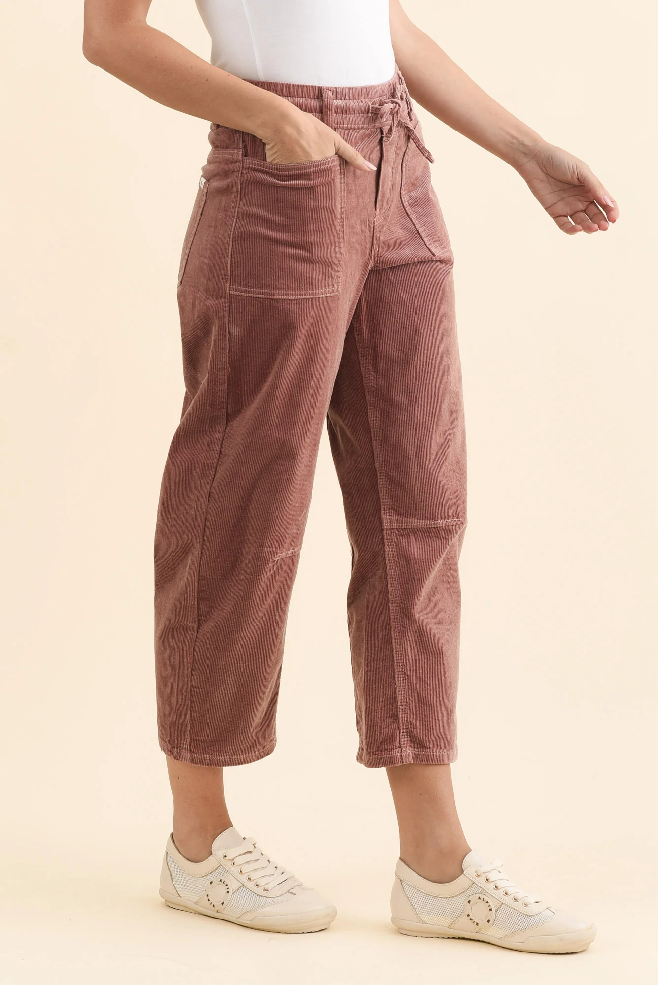 Denny Dusty Pink Corduroy Barrel Jeans - Image 3