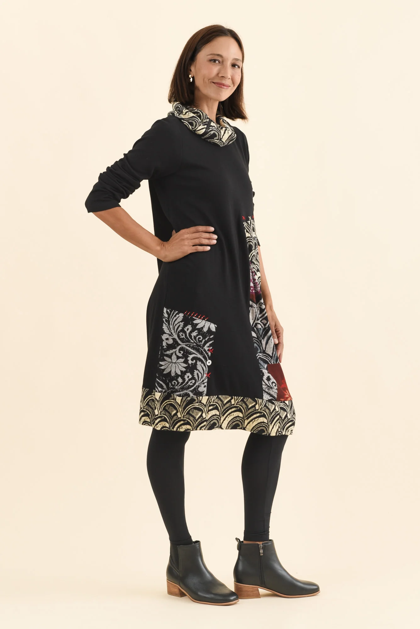 Deola Black Patchwork Knit Dress - Image 3