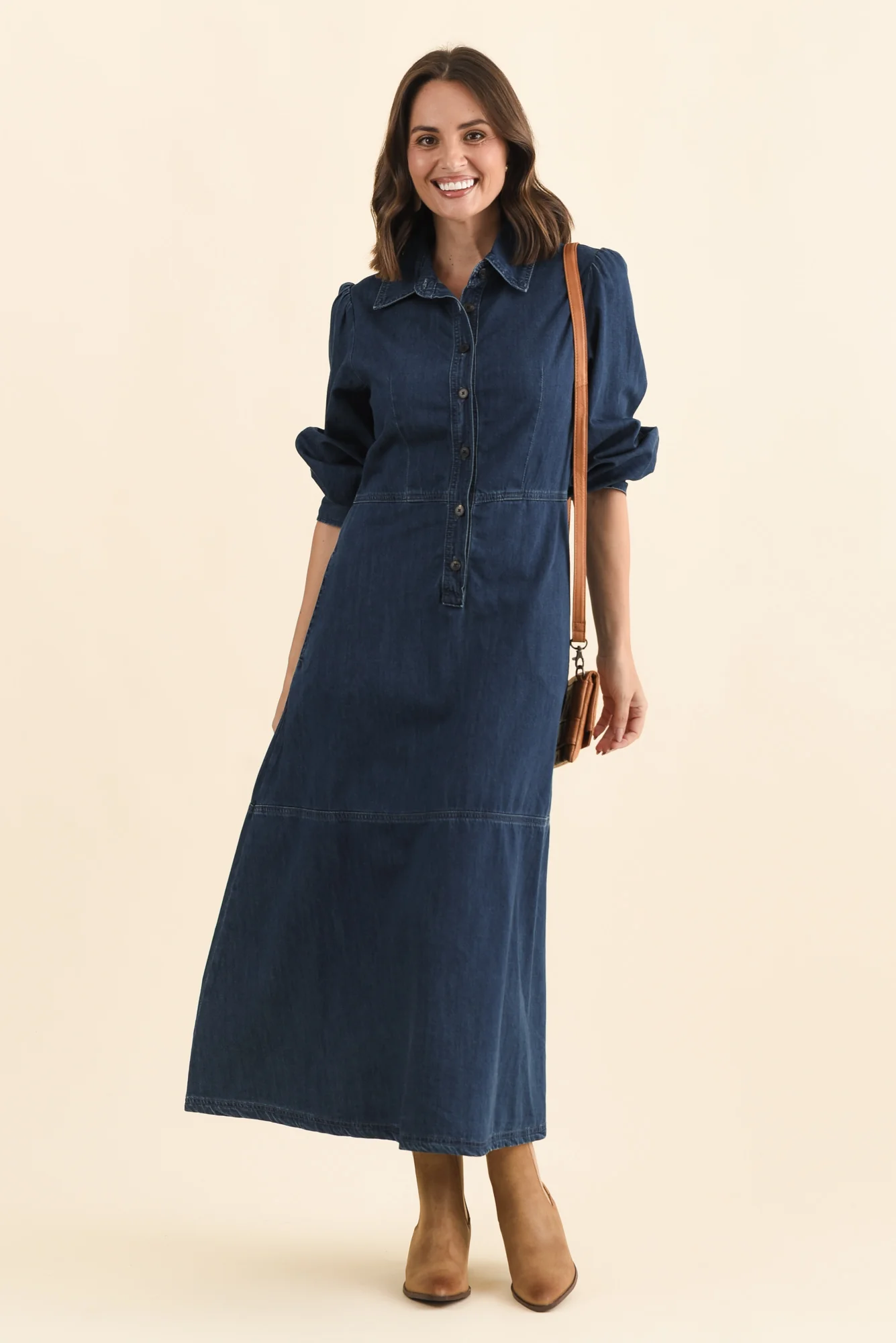 Detroit Dark Blue Denim Sleeved Dress - Image 2