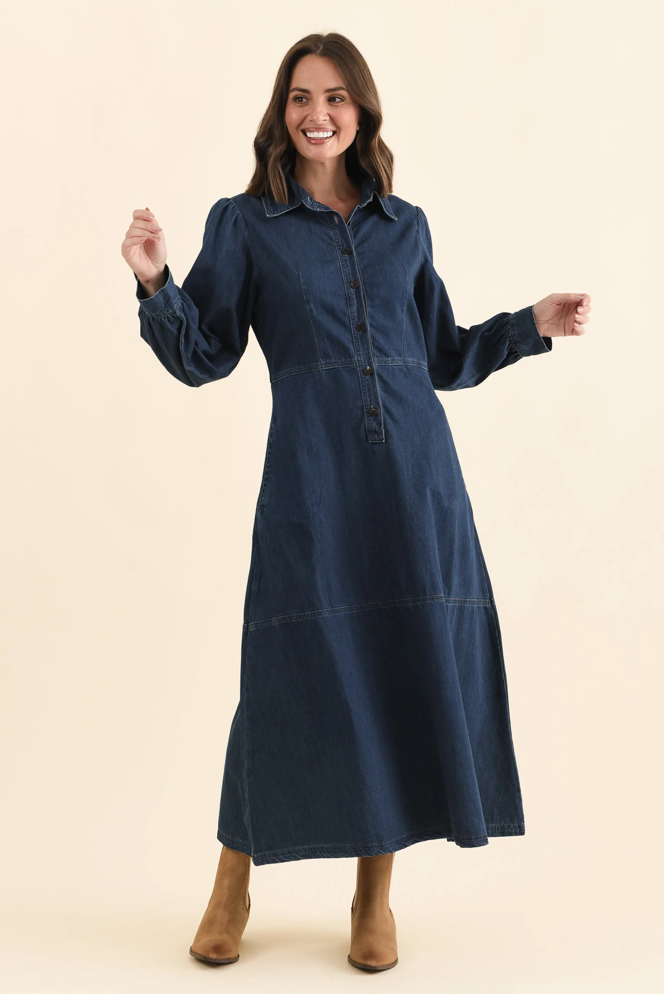Detroit Dark Blue Denim Sleeved Dress - Image 7