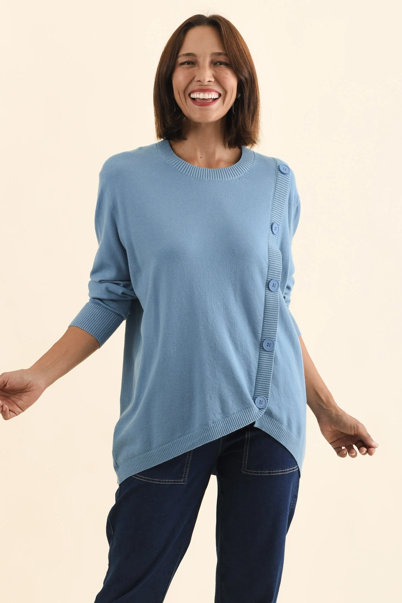 Dianne Blue Button Knit Jumper