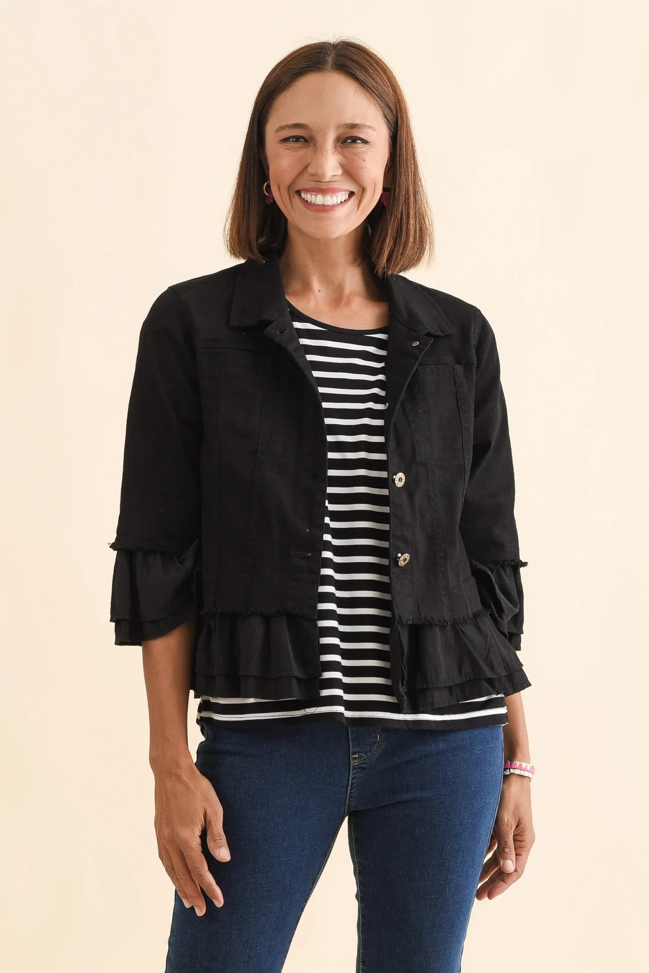 Dolores Black Cotton Frill Jacket