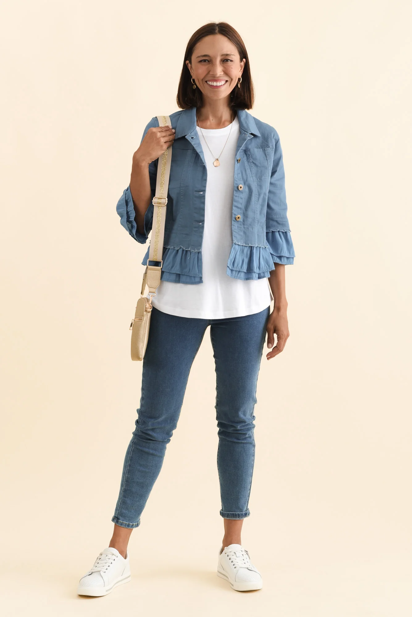 Dolores Blue Cotton Frill Jacket - Image 3