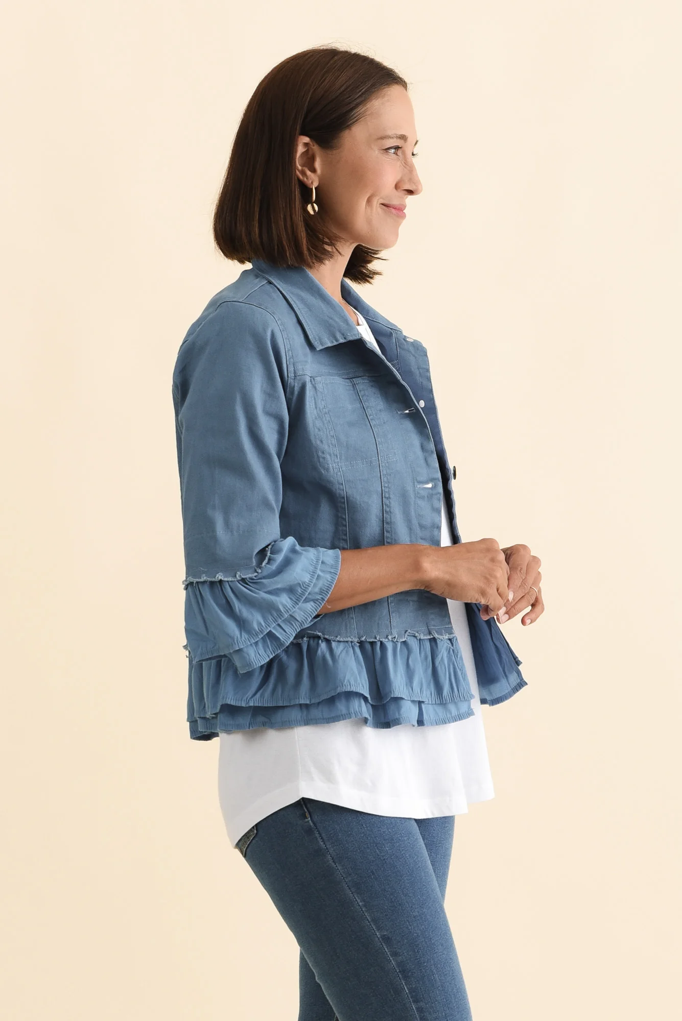 Dolores Blue Cotton Frill Jacket - Image 4