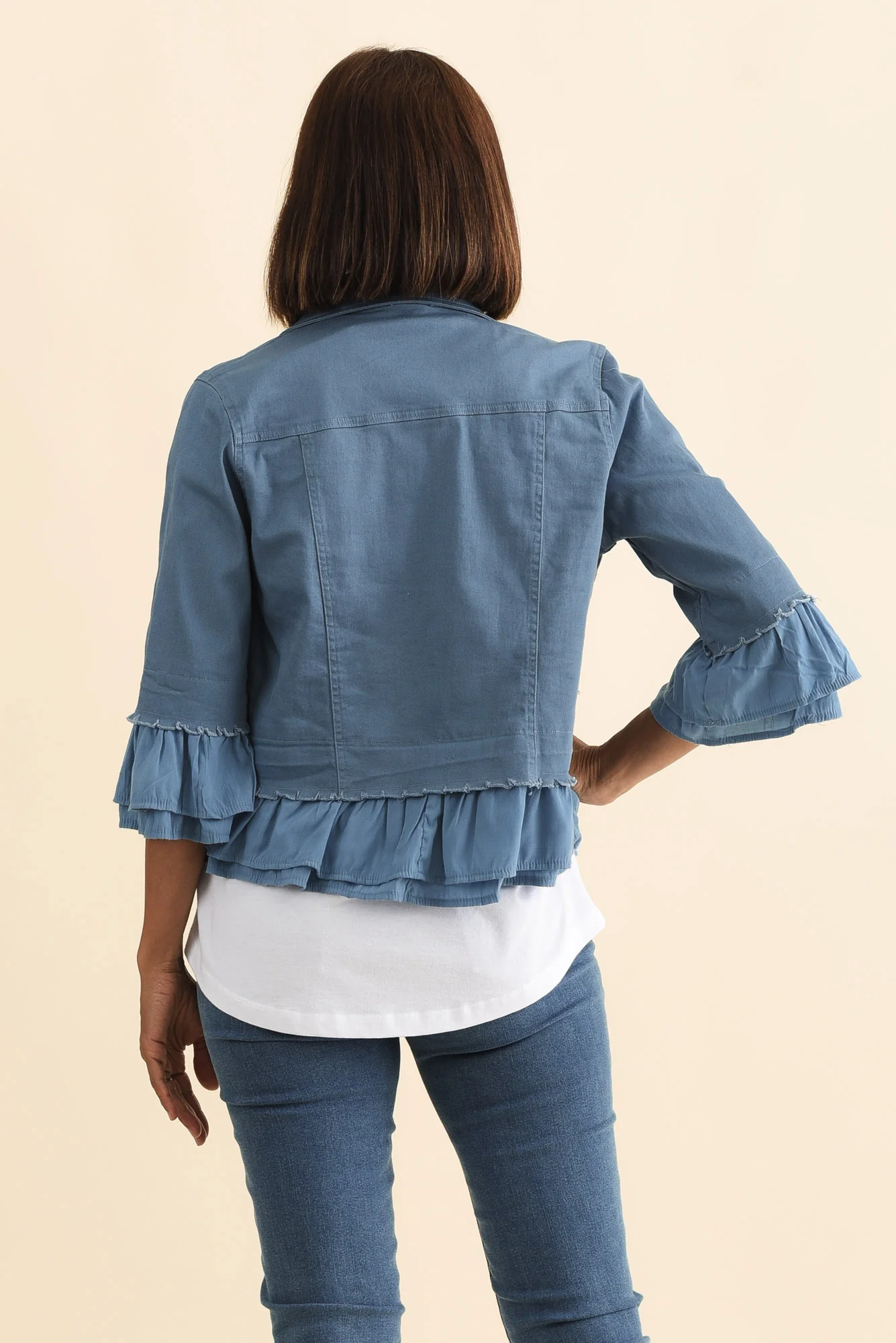 Dolores Blue Cotton Frill Jacket - Image 5