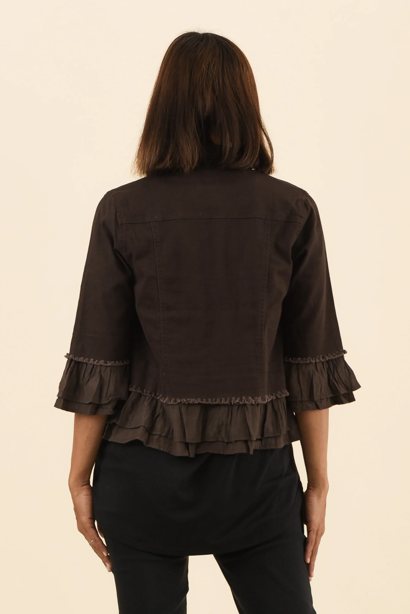 Dolores Chocolate Cotton Frill Jacket - Image 4