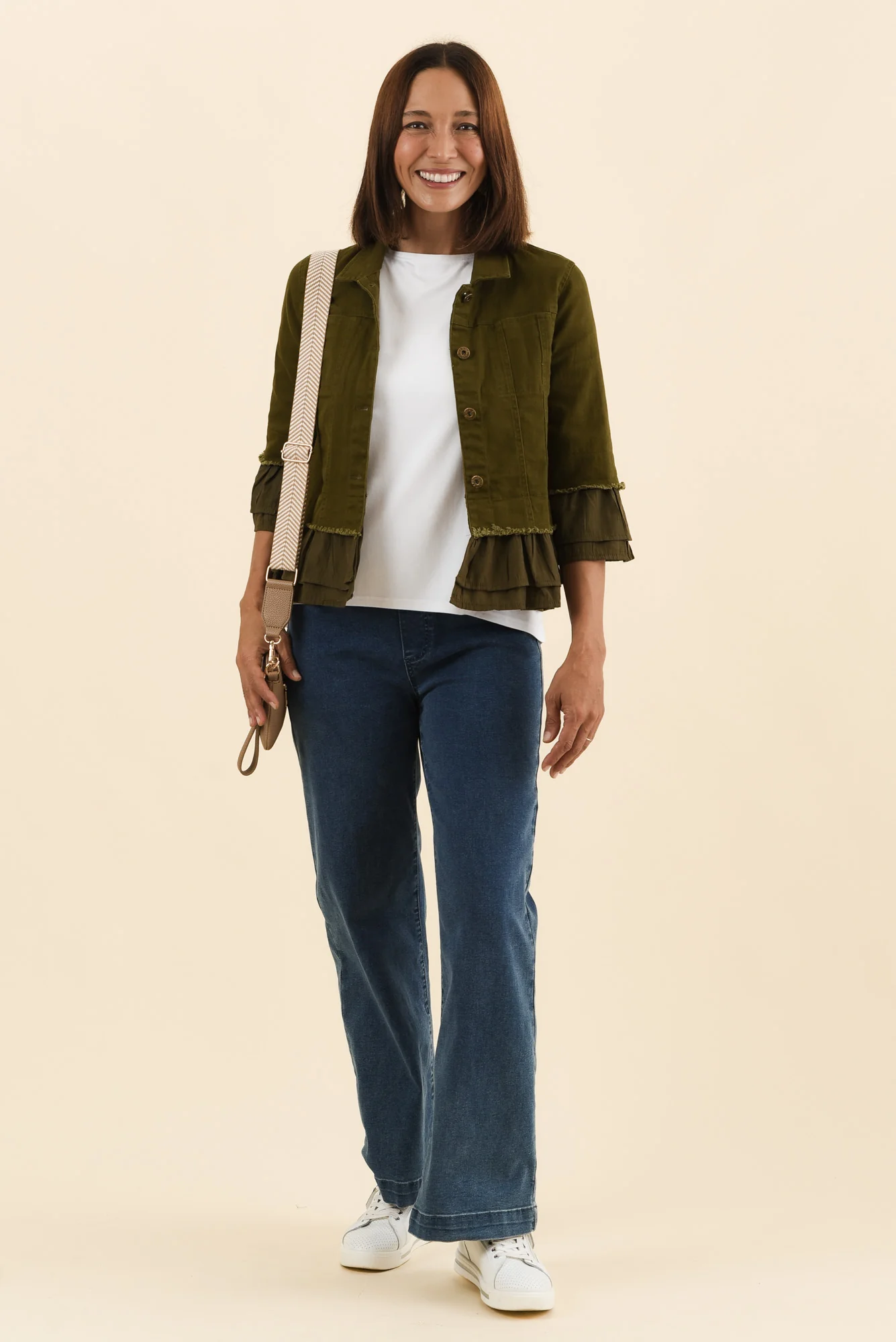 Dolores Khaki Cotton Frill Jacket - Image 2