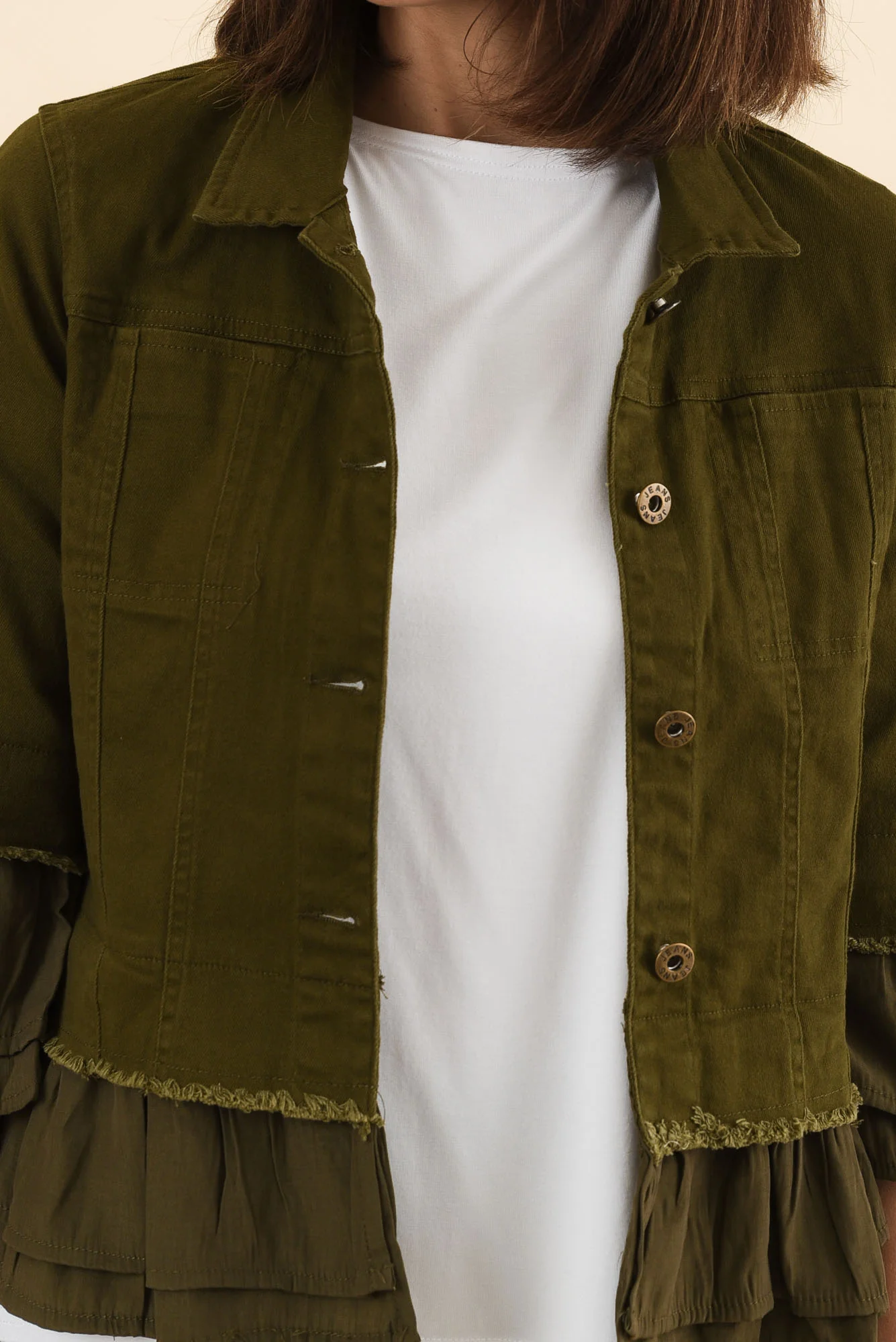 Dolores Khaki Cotton Frill Jacket - Image 5