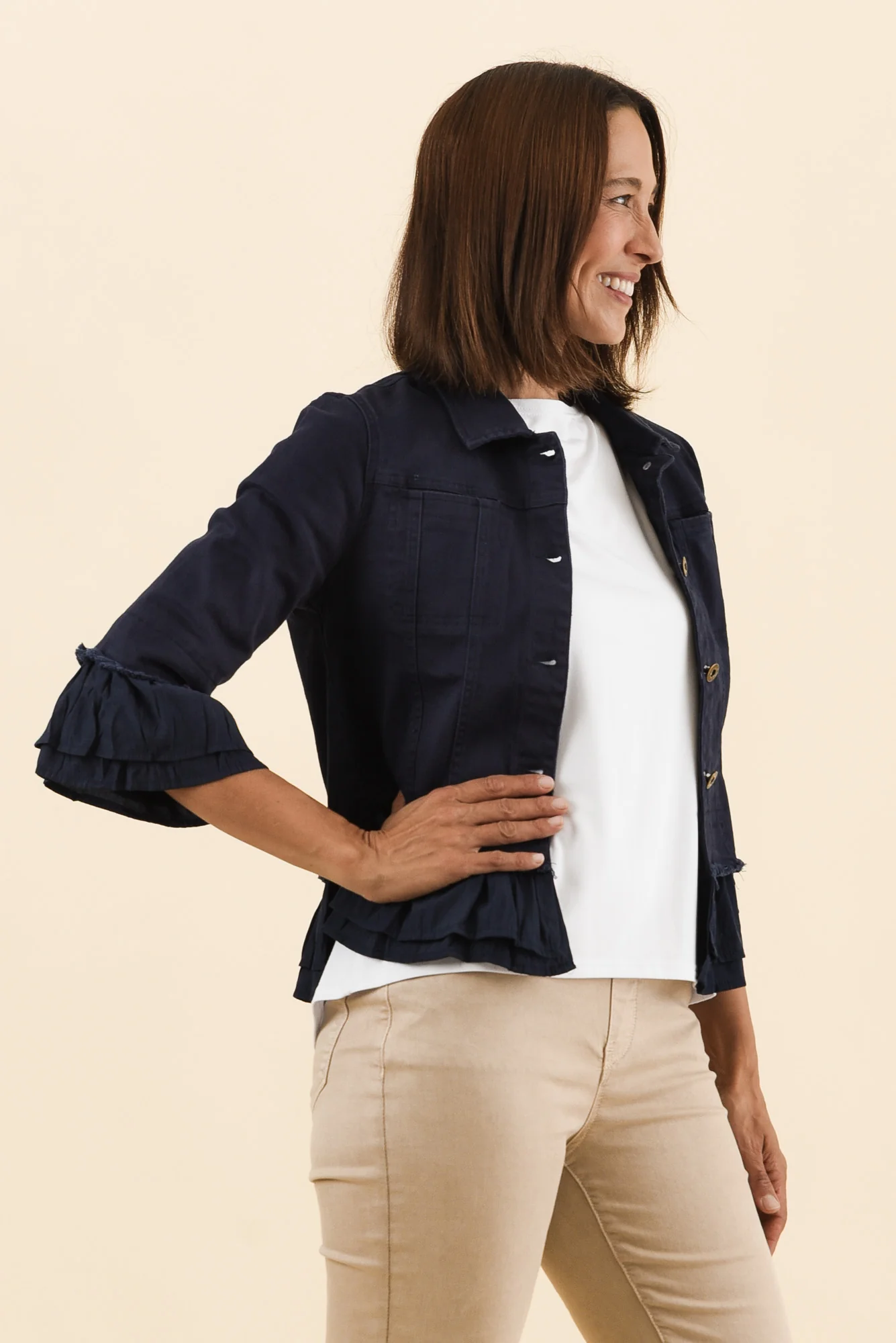 Dolores Navy Cotton Frill Jacket - Image 3