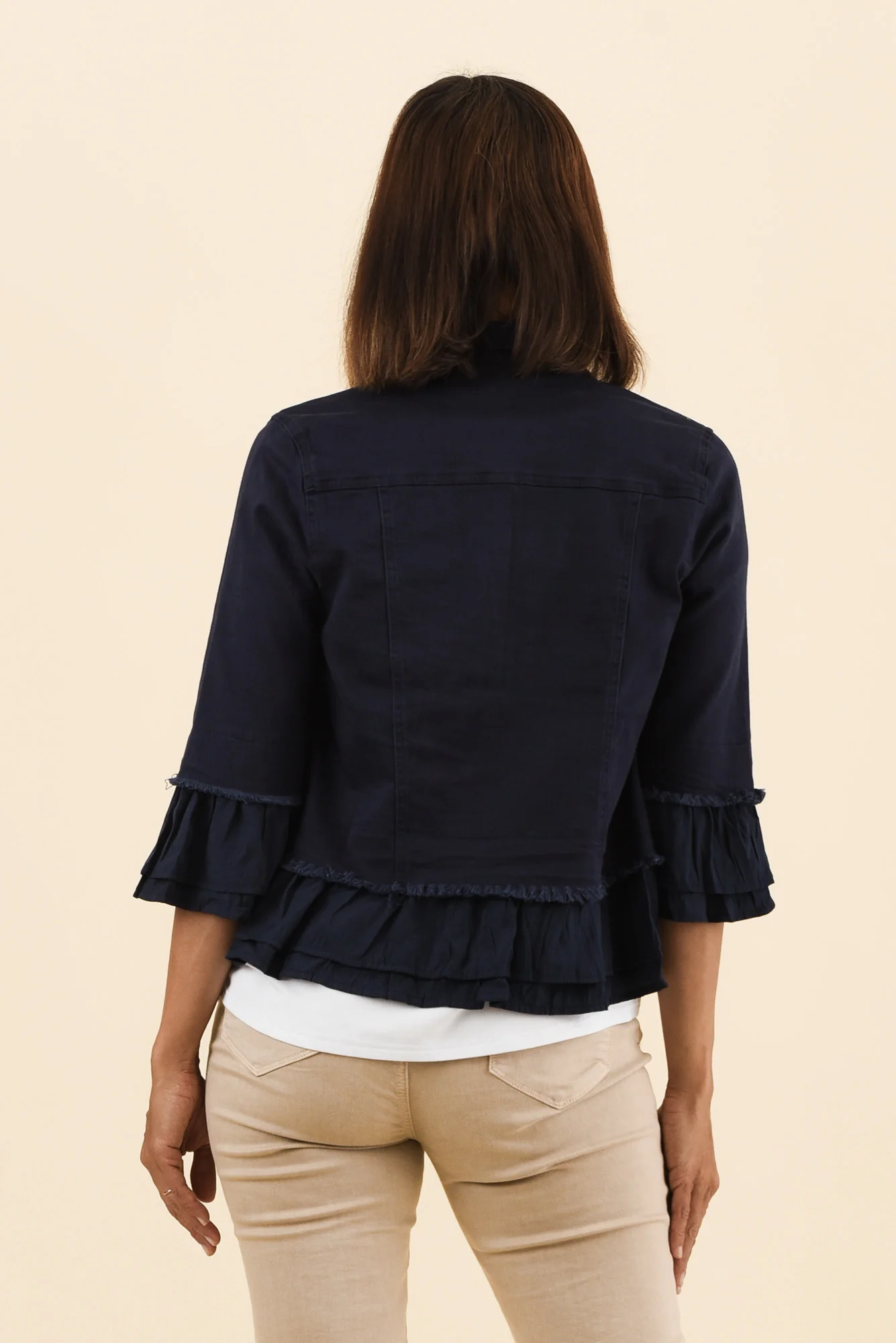 Dolores Navy Cotton Frill Jacket - Image 4