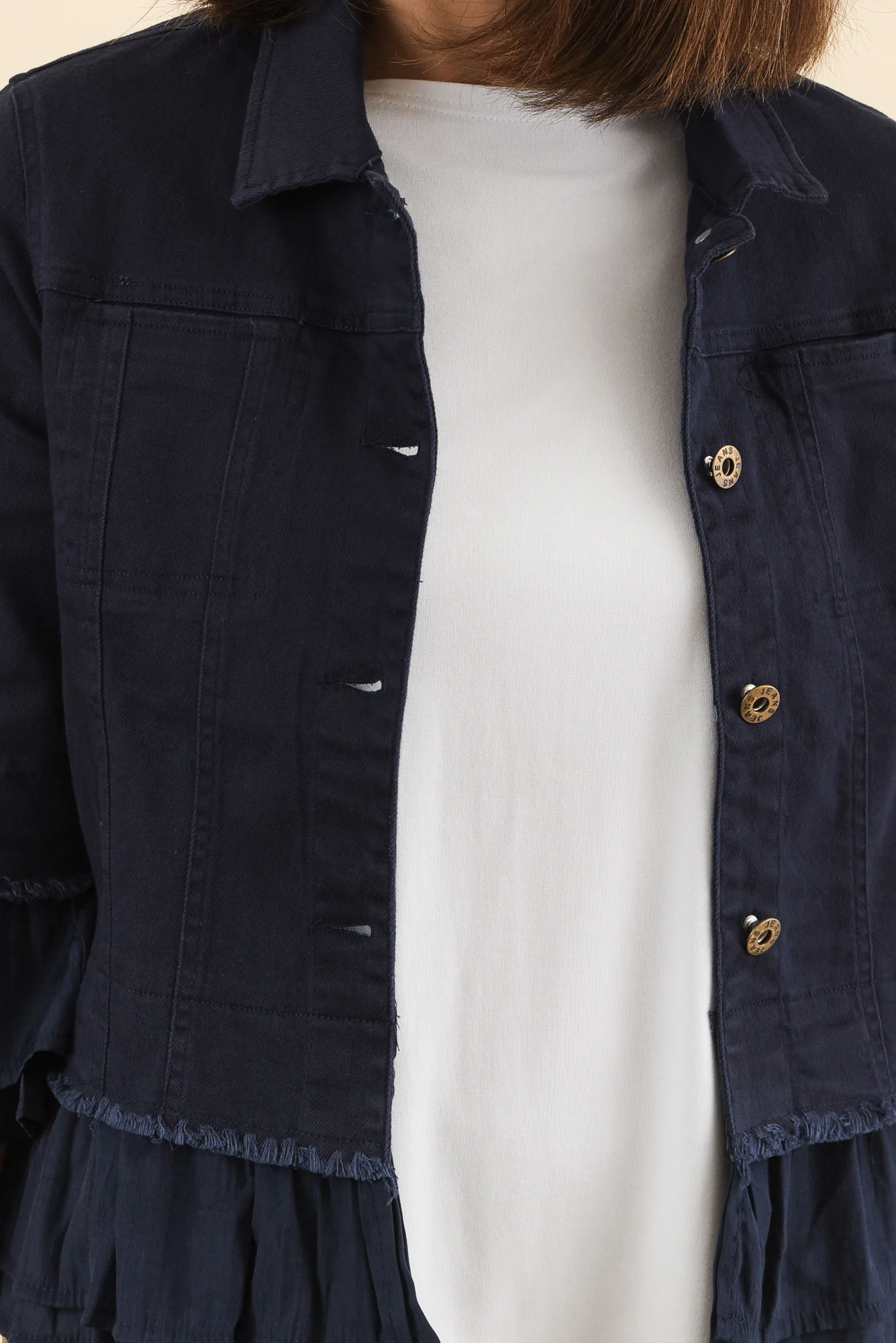Dolores Navy Cotton Frill Jacket - Image 5