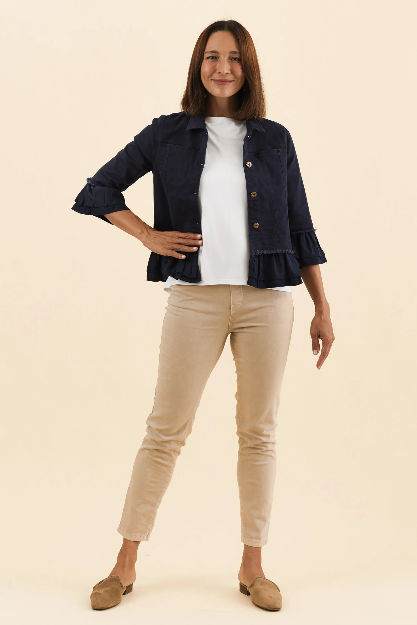 Dolores Navy Cotton Frill Jacket - Image 6