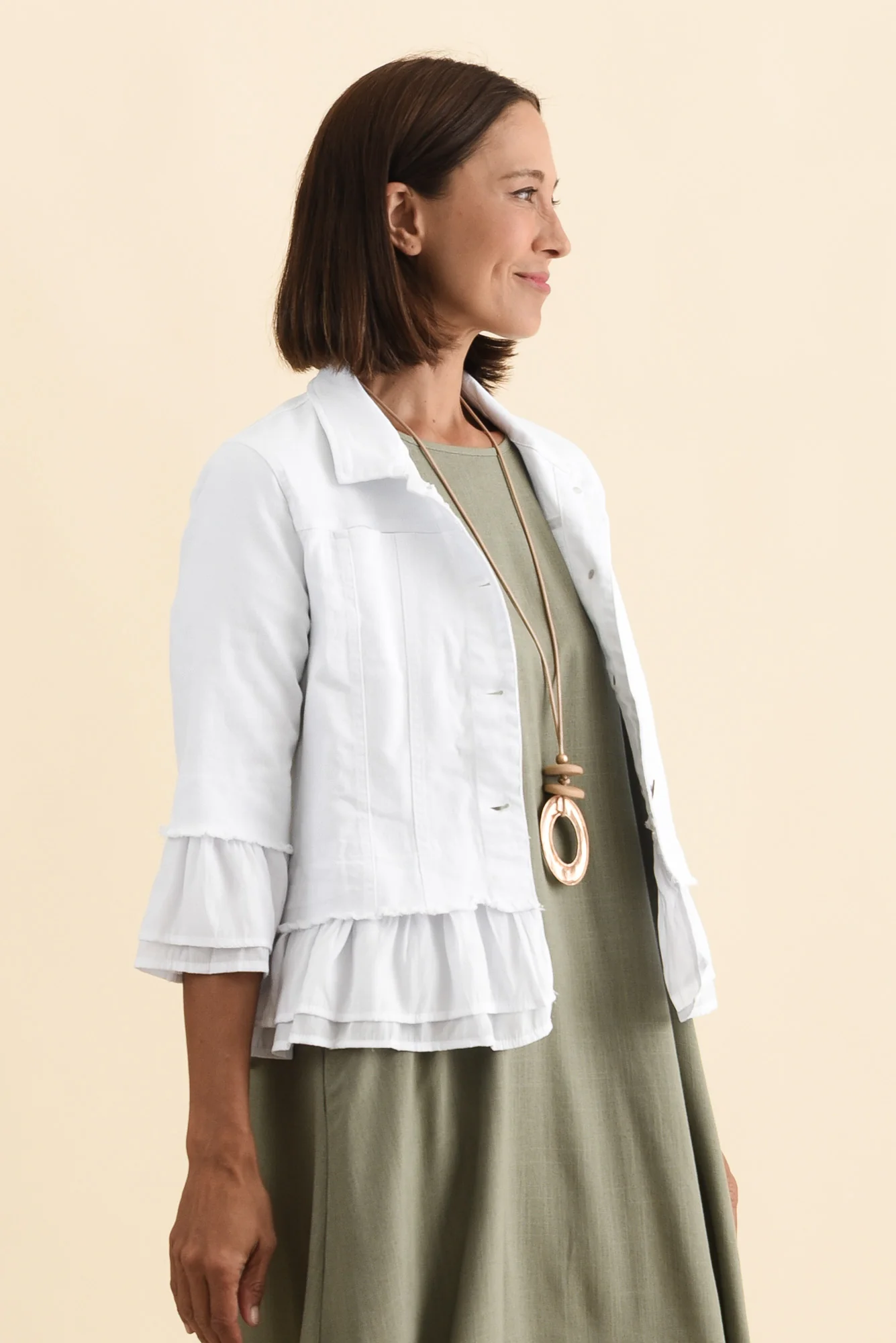 Dolores White Cotton Frill Jacket - Image 3